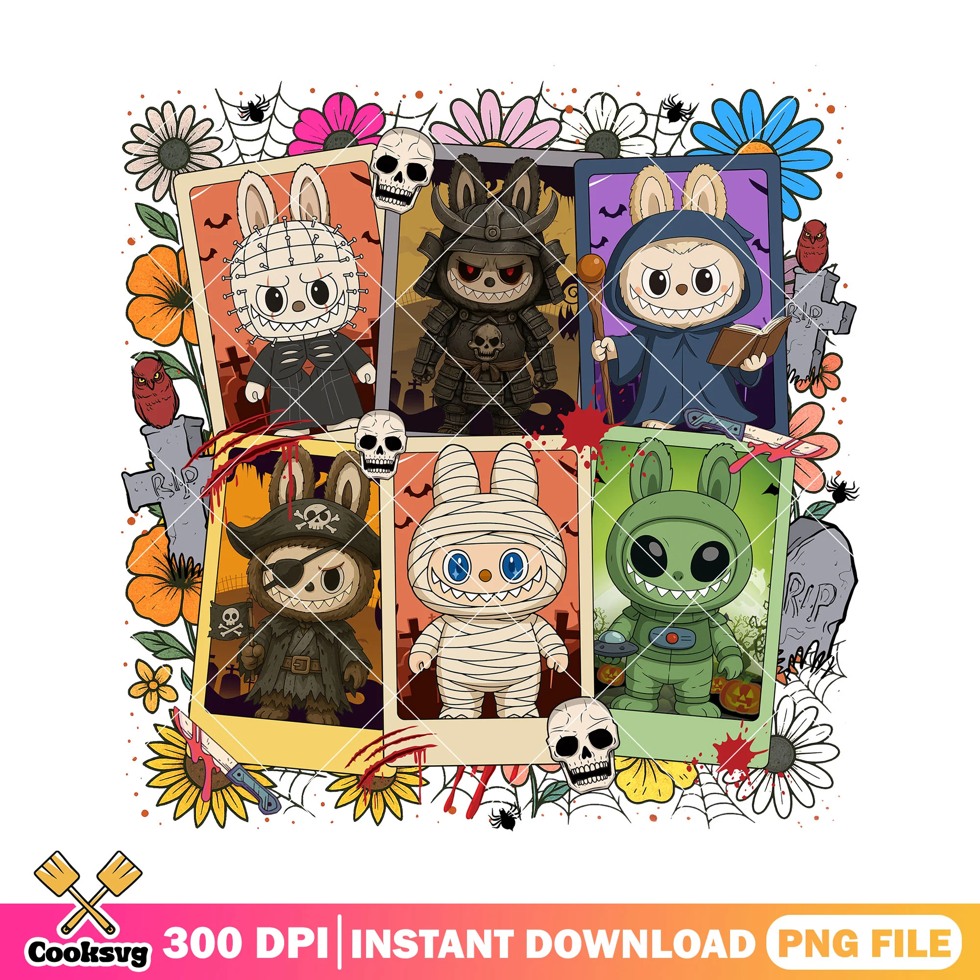 Labubu friends costumes halloween png, horror dolls png, cute dolls png