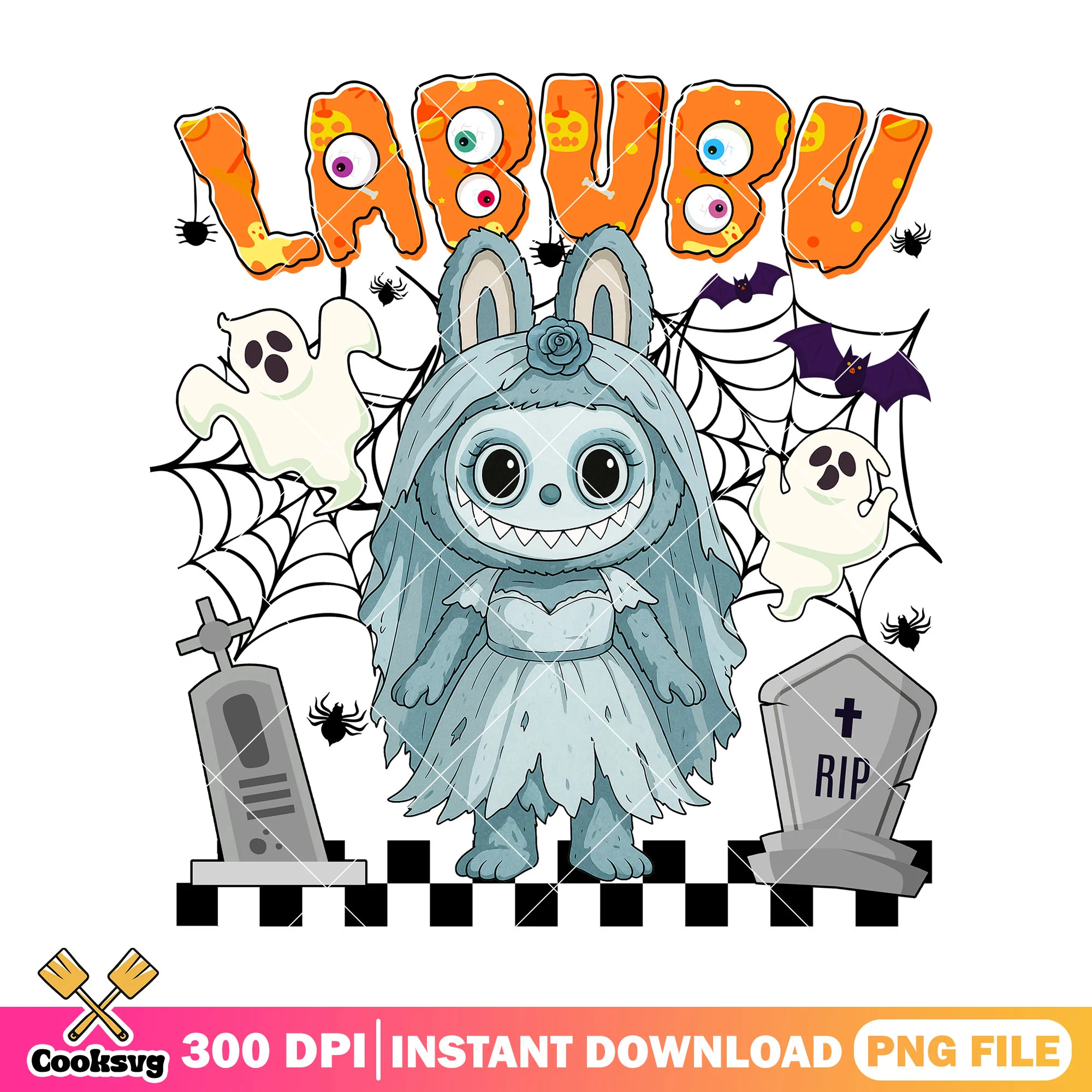 Labubu ghost bride png, horror halloween png, halloween labubu png
