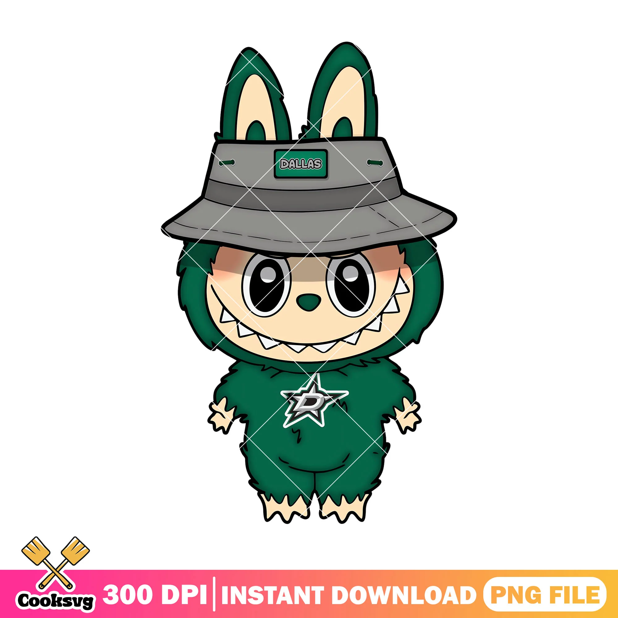 Labubu green monster design png, labubu popmart png, dallas stars png