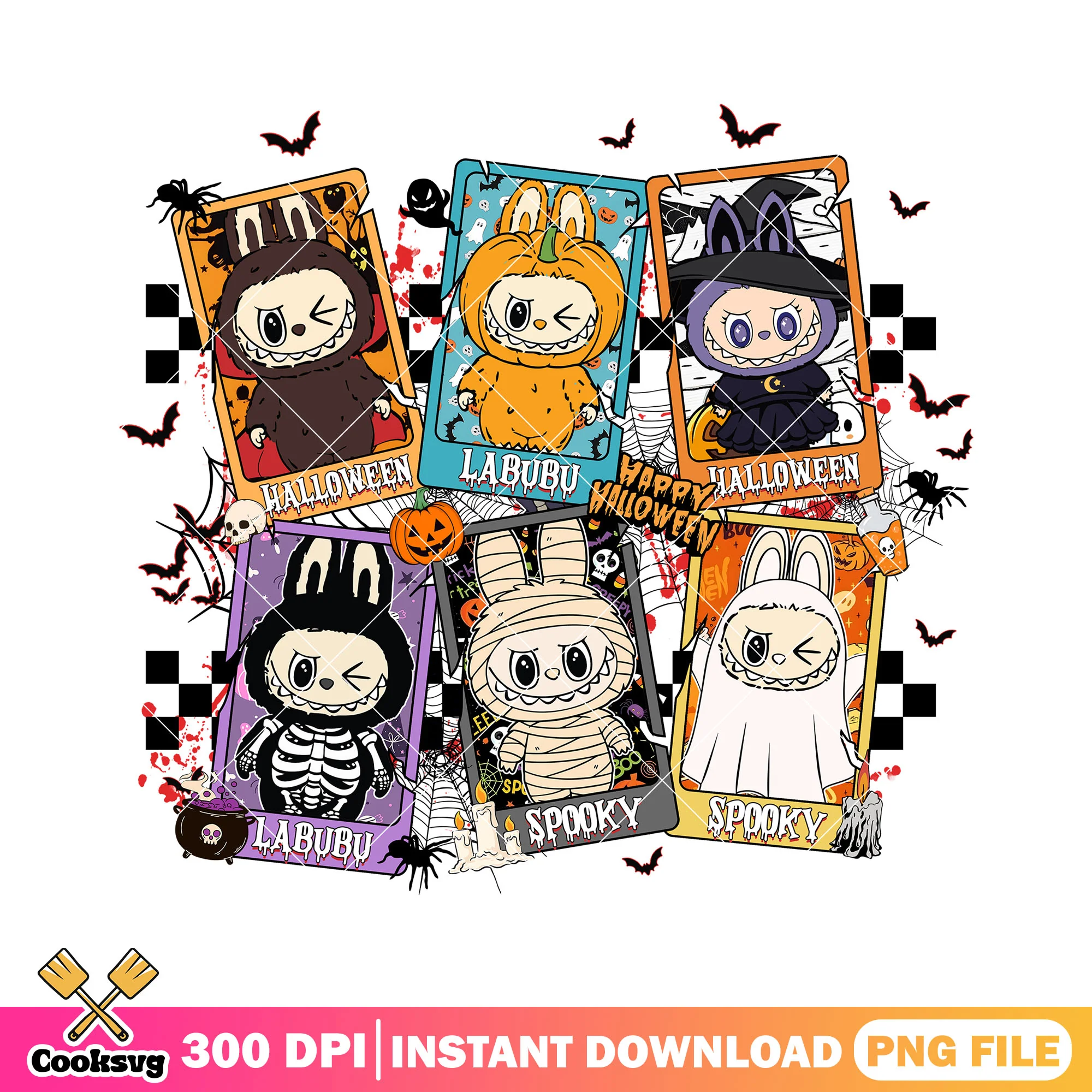 Labubu halloween horror costumes png, horror dolls png, labubu doll png
