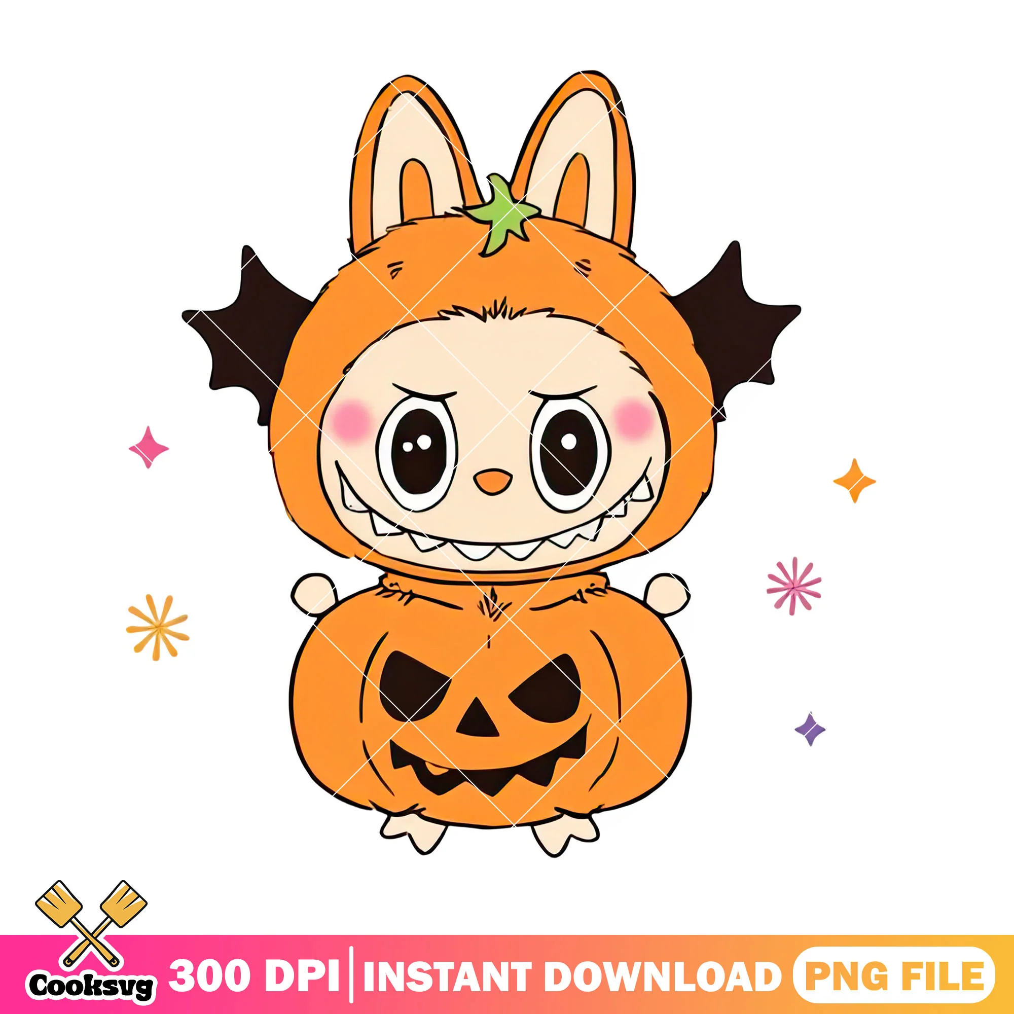 Labubu halloween outfit png, labubu pumkin png, labubu hehe png