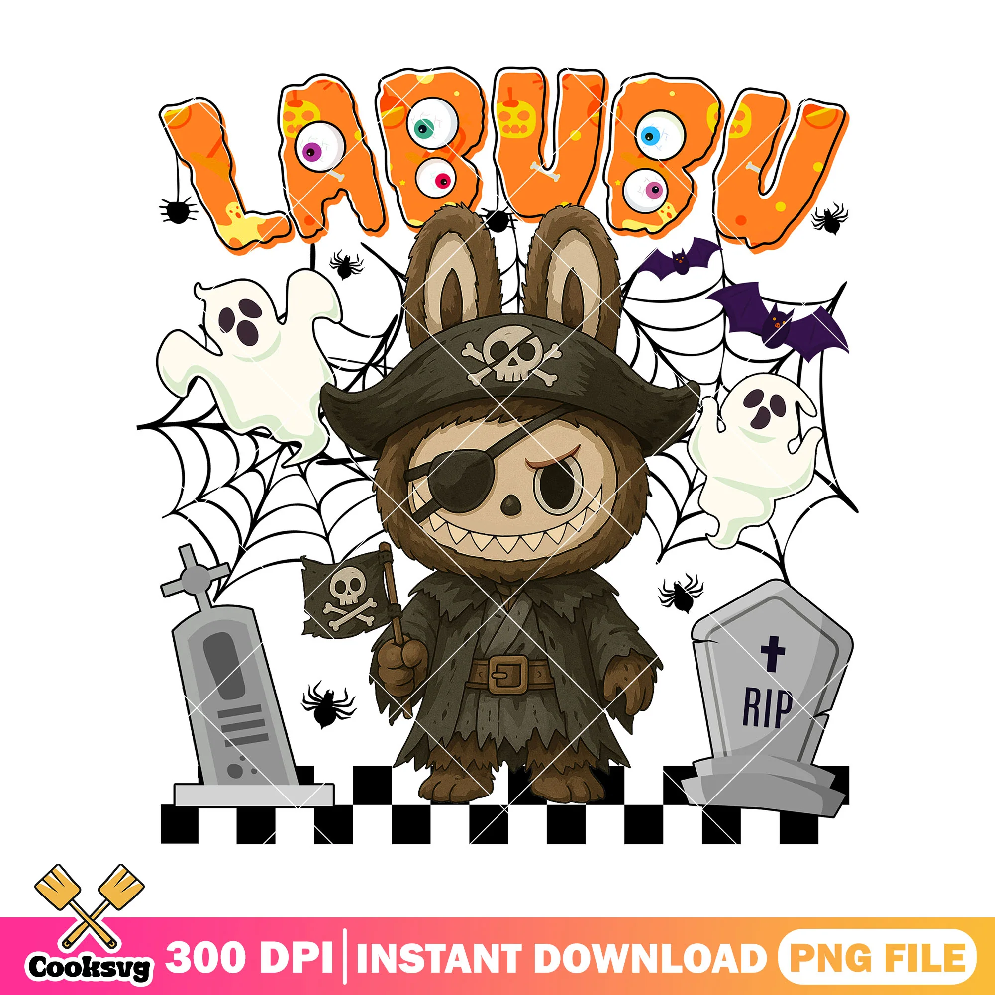 Labubu halloween pirate png, spooky labubu png, labubu costume png