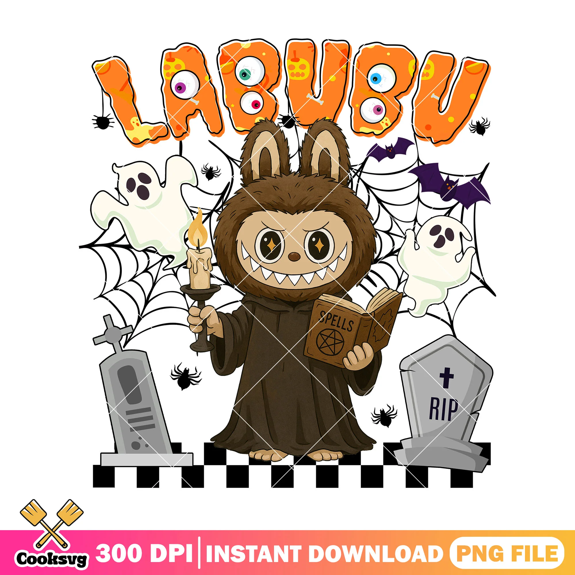 Labubu halloween priest png, spooky labubu png, rip halloween png