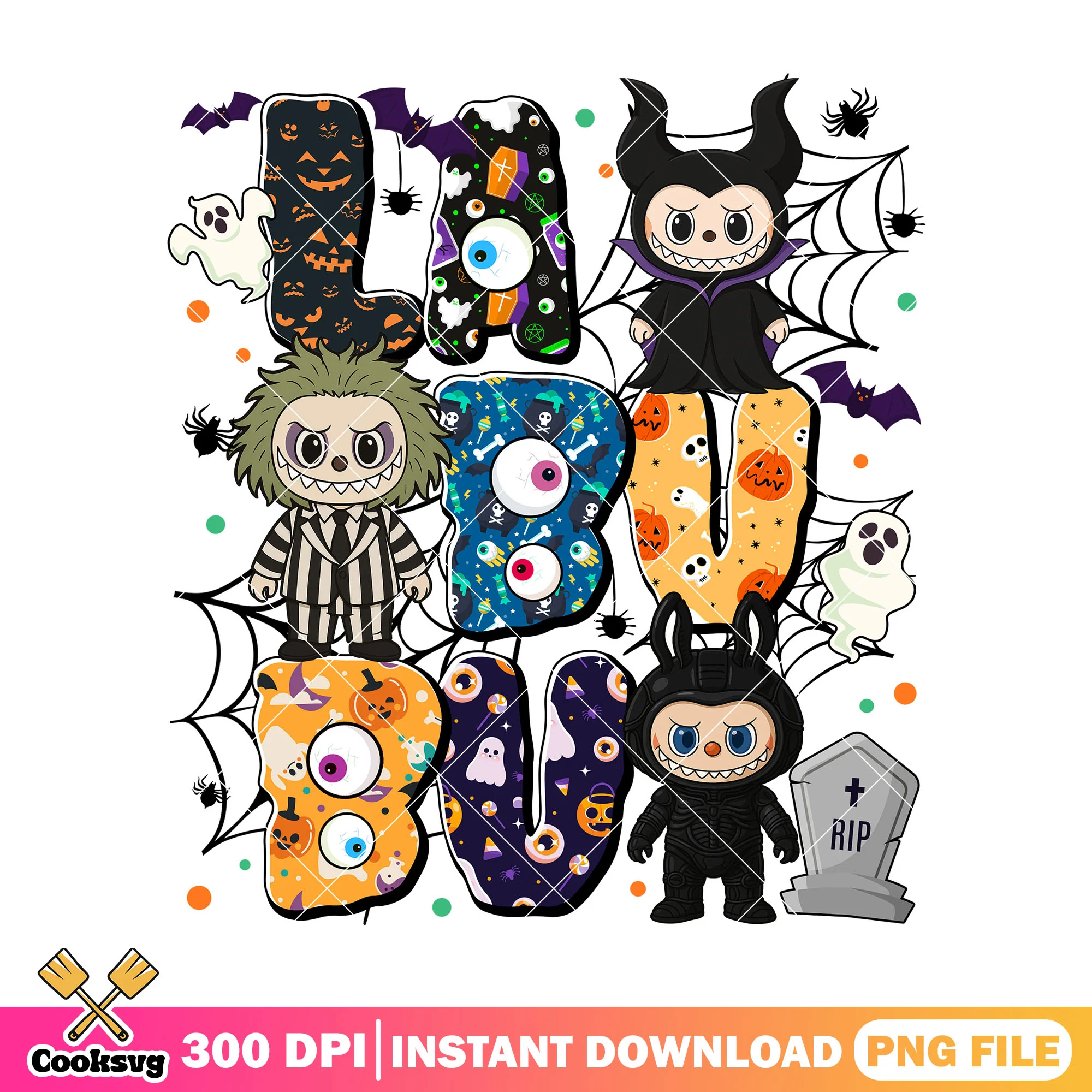 Labubu halloween transformation png, labubu halloween png, cute doll png