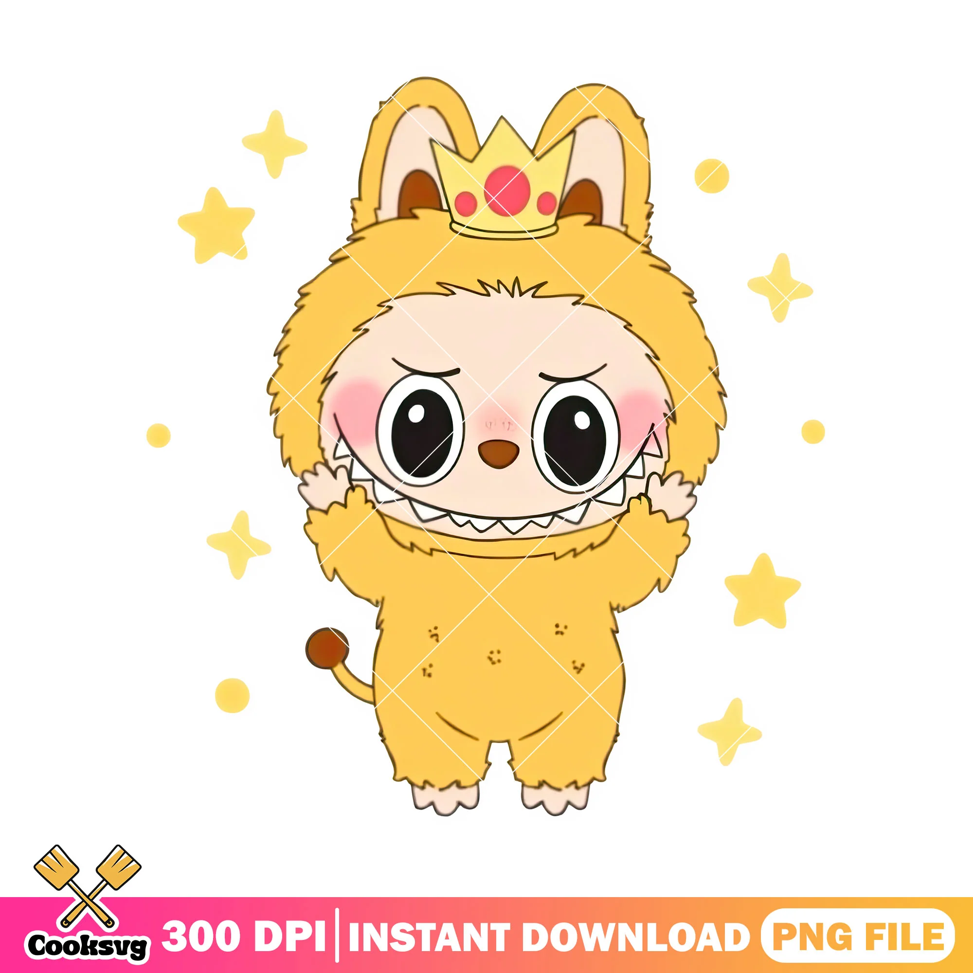 Labubu happy king png, yellow labubu png, labubu art png