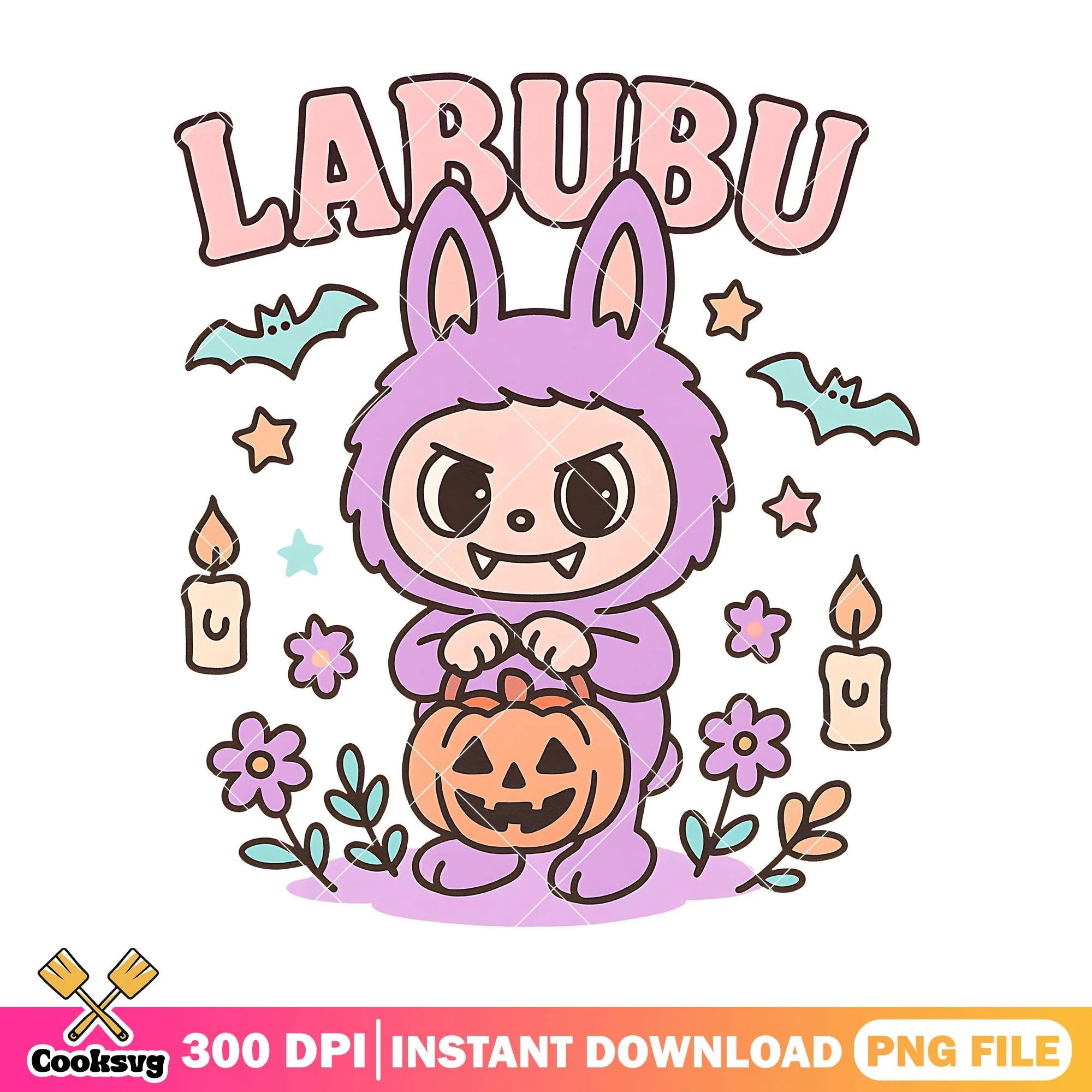 Labubu horror design png, labubu purple png, halloween art png