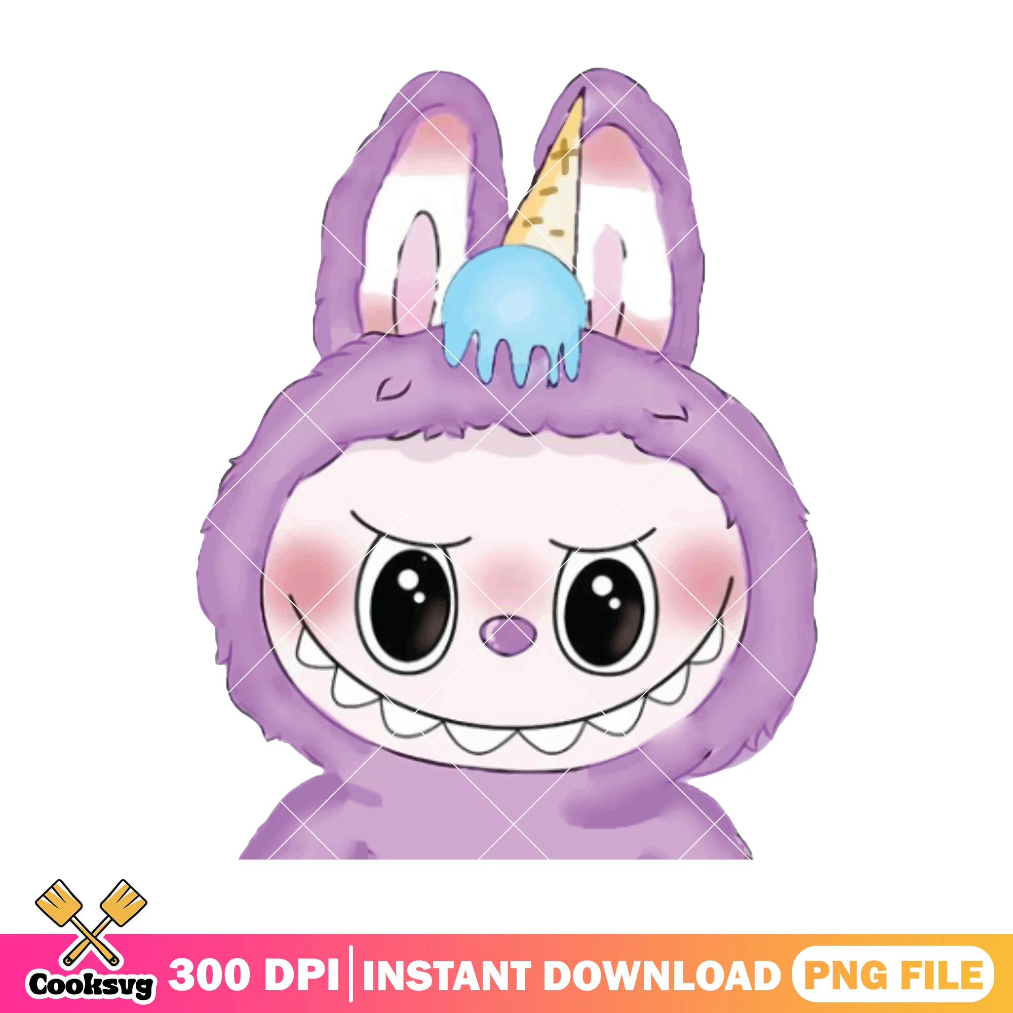 Labubu ice scream on head png, labubu purple png, labubu art png