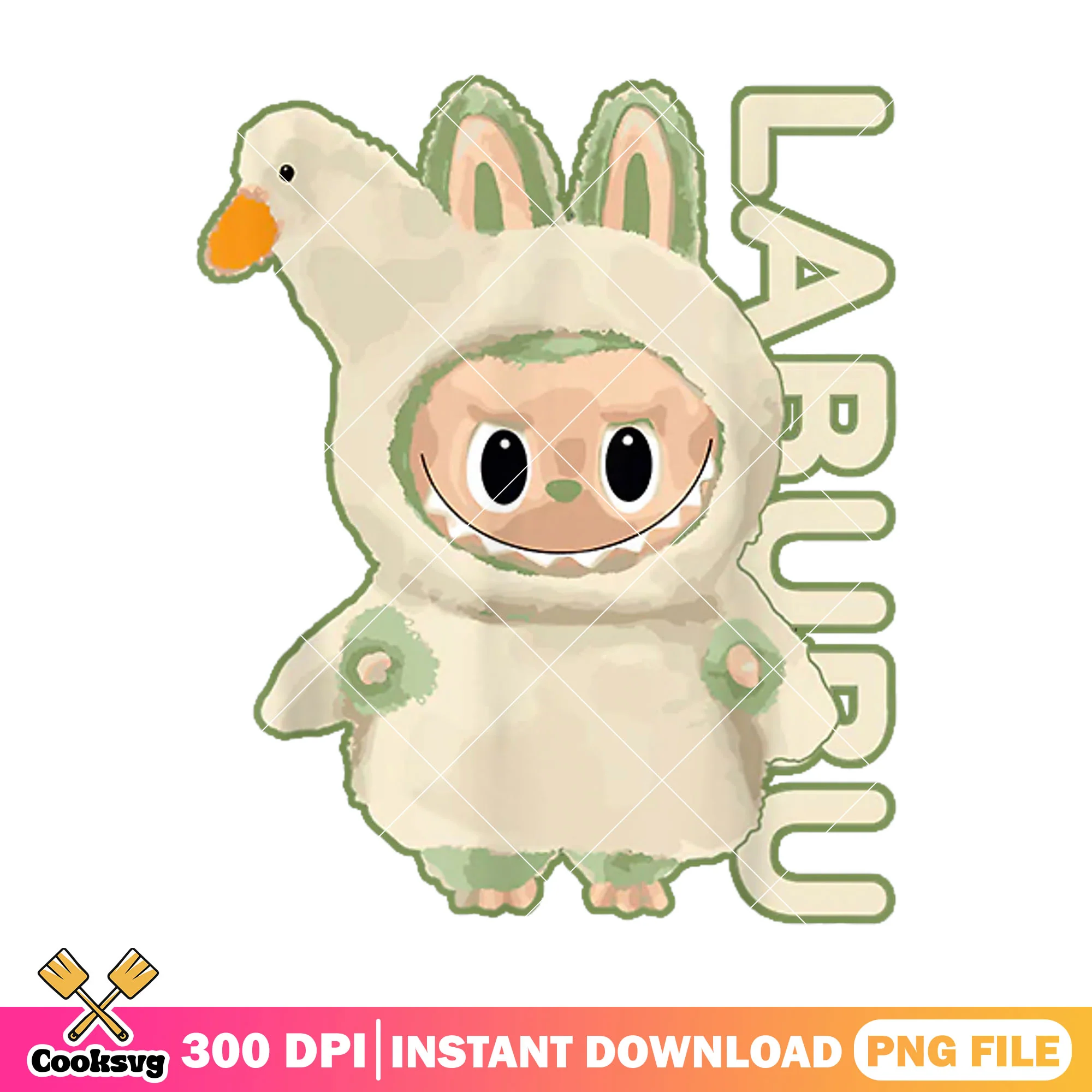 Labubu in goose costume png, labubu monster png, goose costume png