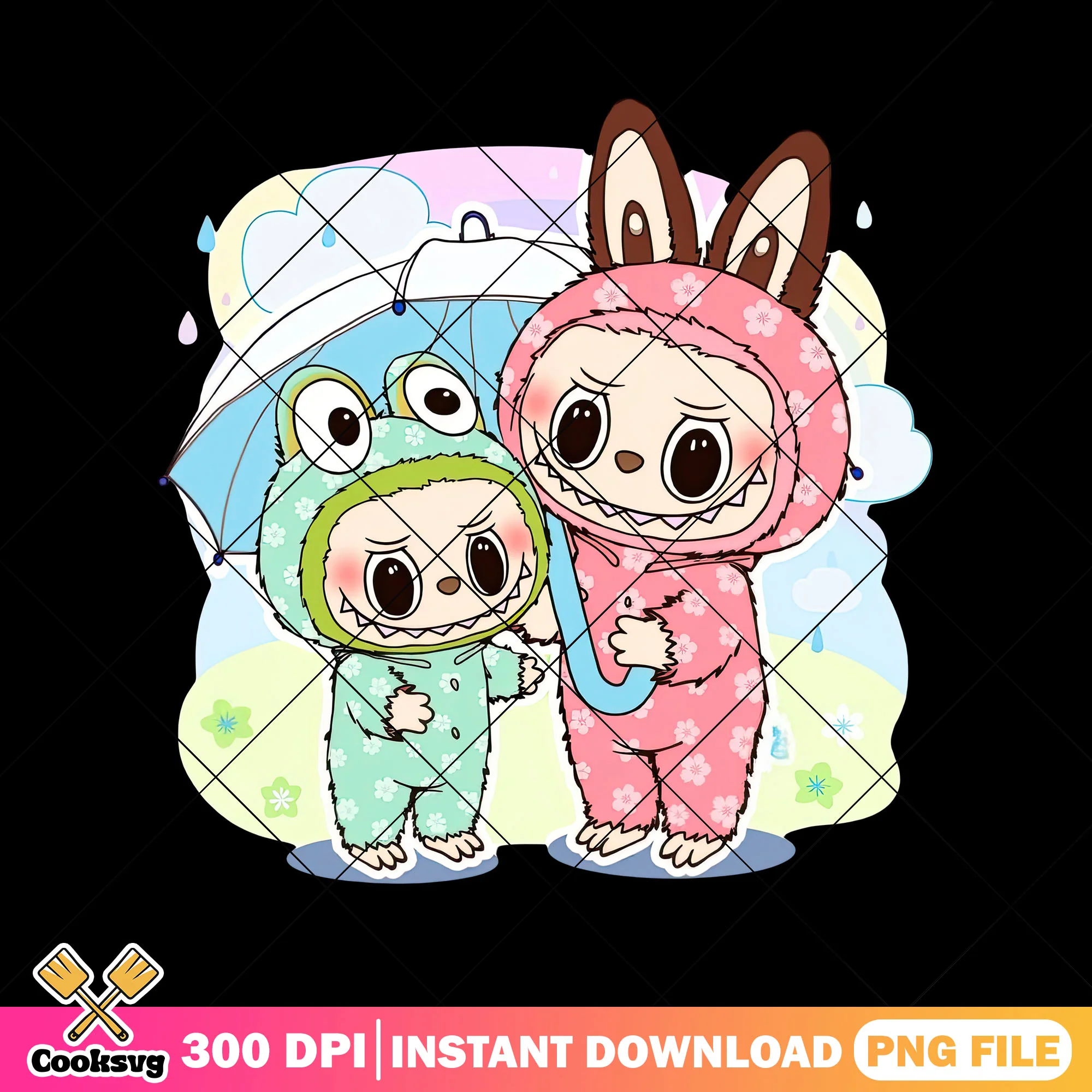 Labubu in rainy day png, cute labubu png, labubu clothes png