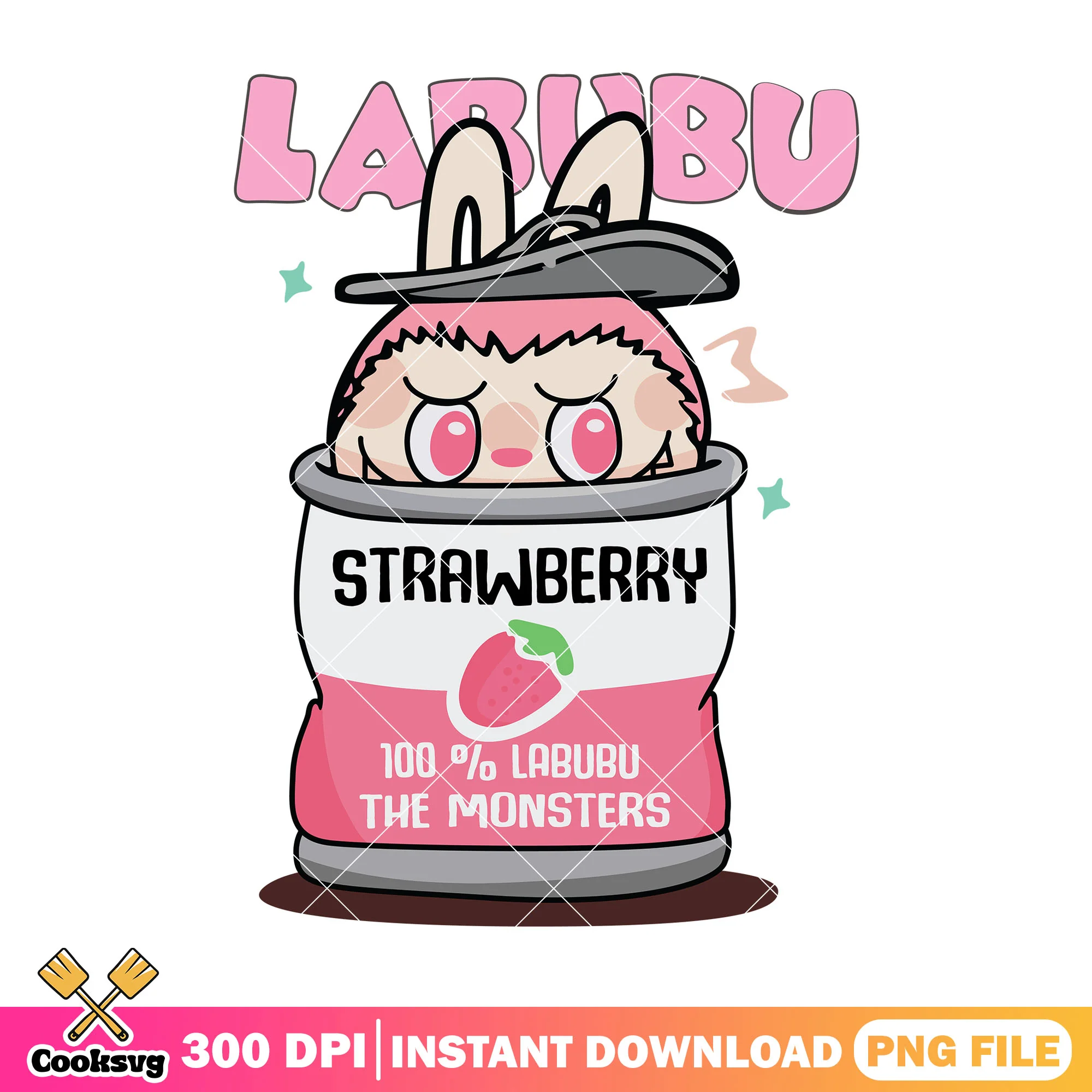 Labubu in strawberry crate png, hehe labubu png, labuubuu png