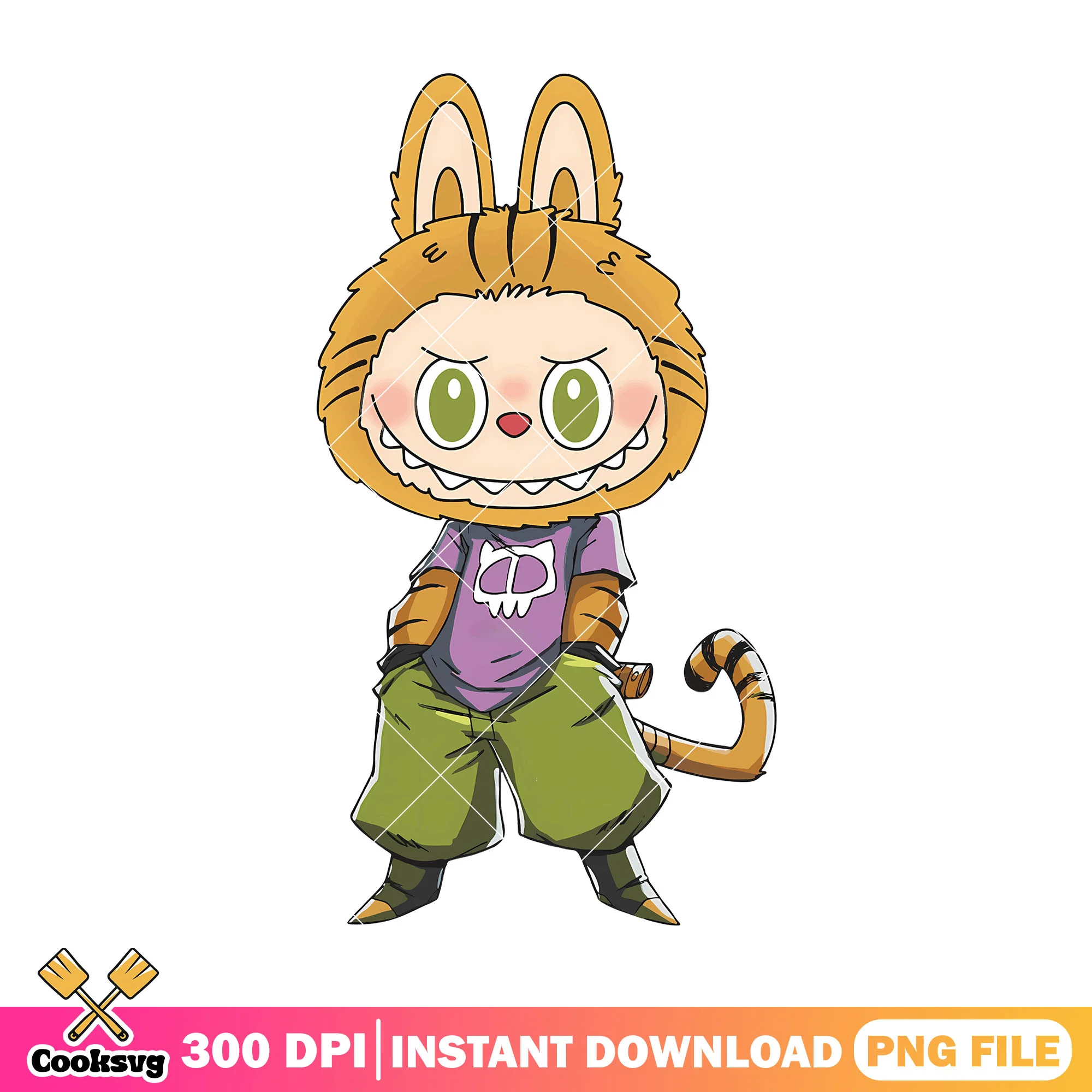 Labubu leone cosplay png, labubu standing png, labubu orange png