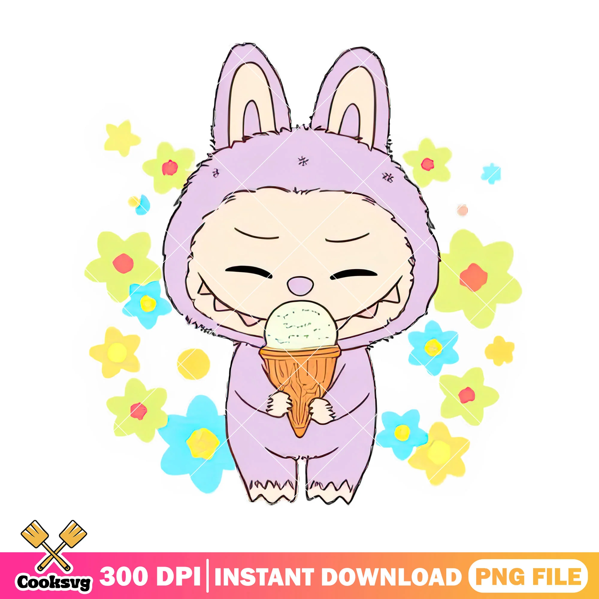 Labubu loves ice scream png, labubu happy png, labubu cute png