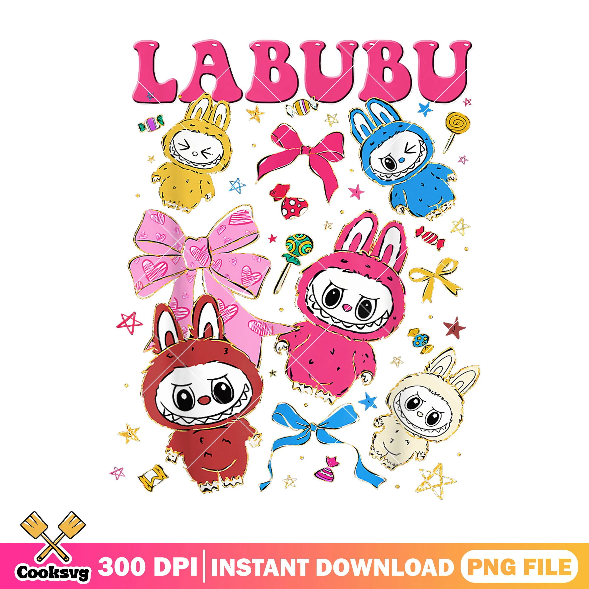 Labubu monster bow tie file png, pink bow tie png, cute labubu png