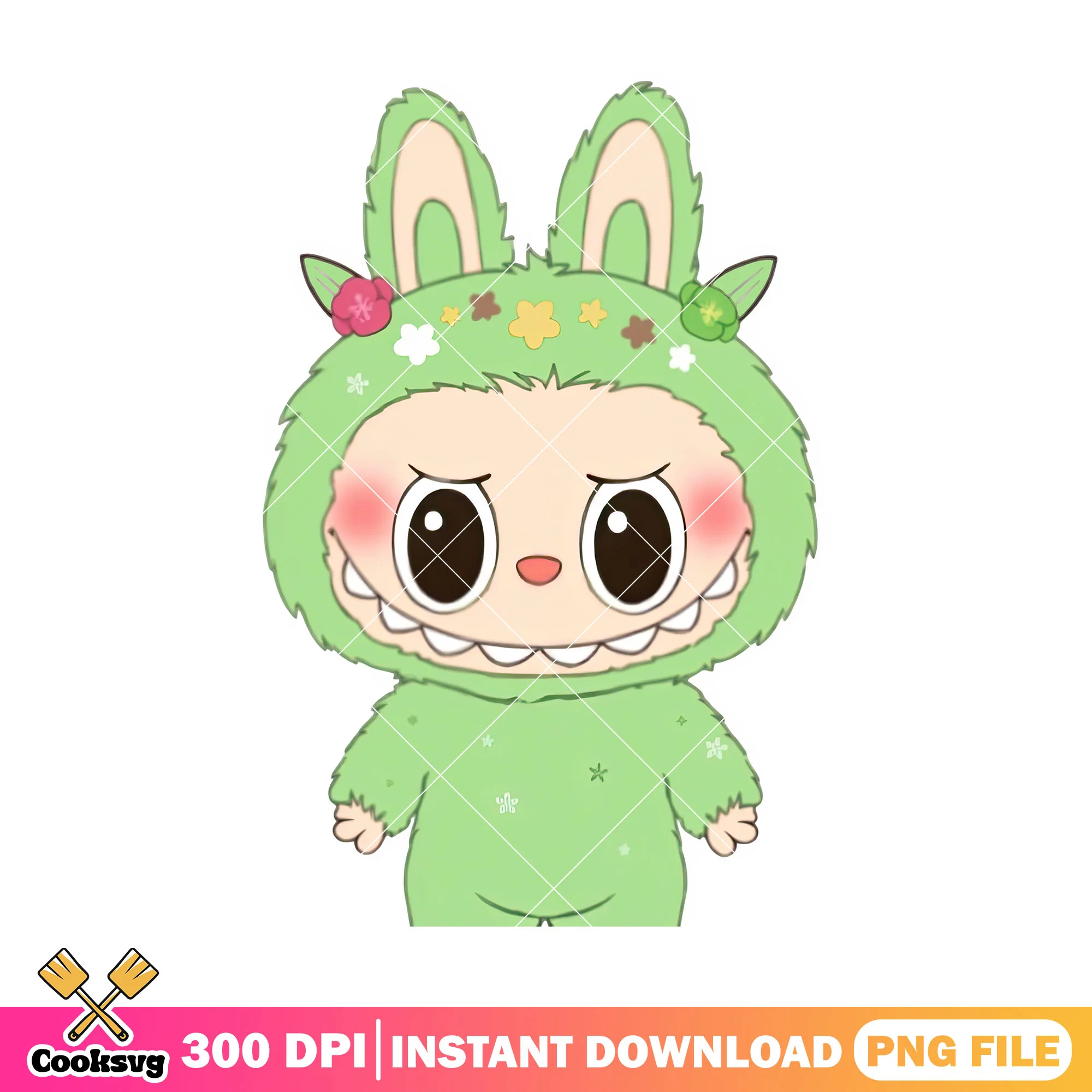 Labubu monster cute png, labubu green png, labubu love png