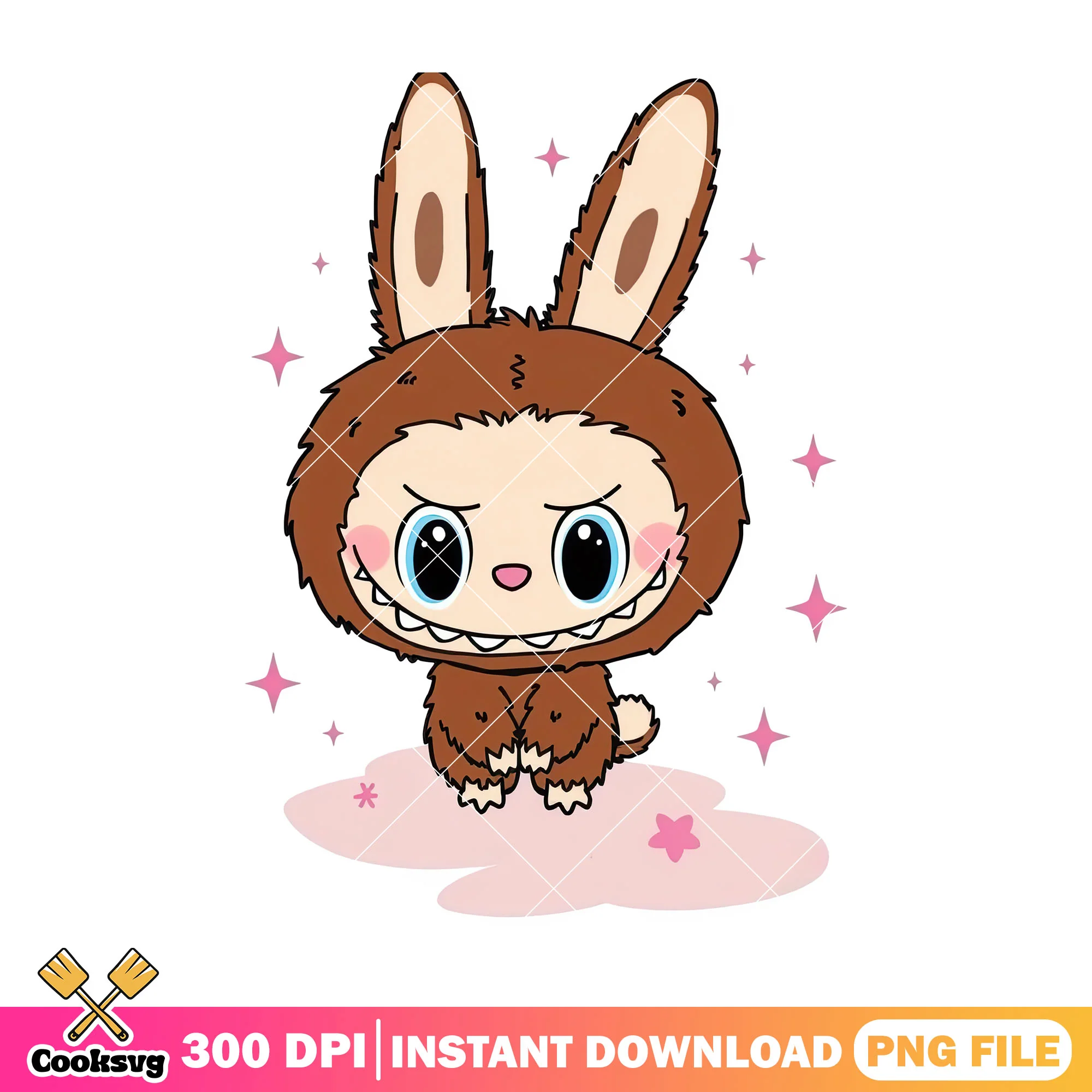 Labubu monster design png, labubu brown png, labubu happy png