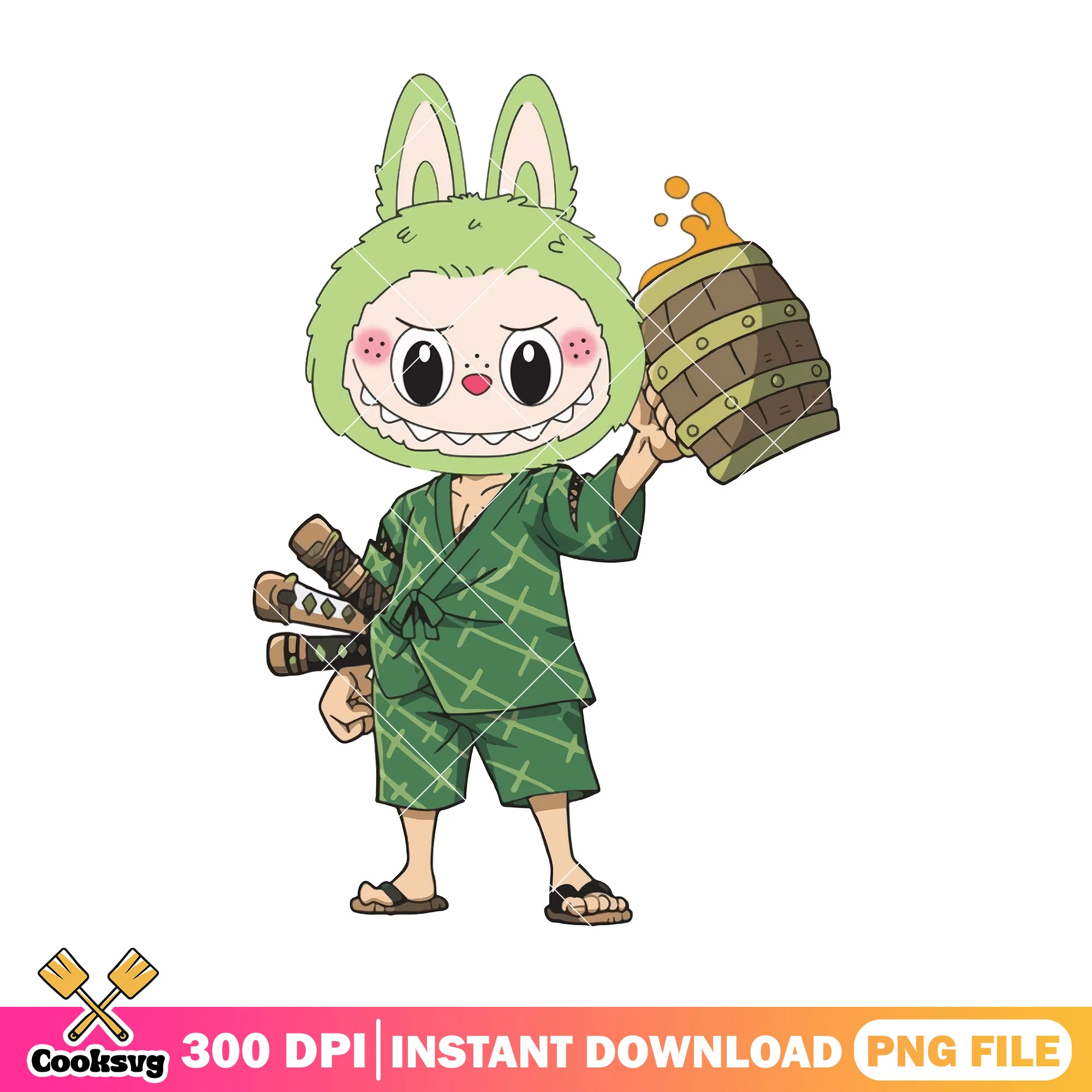 Labubu monster zoro outfit png, labubu standing png, labuubuu png