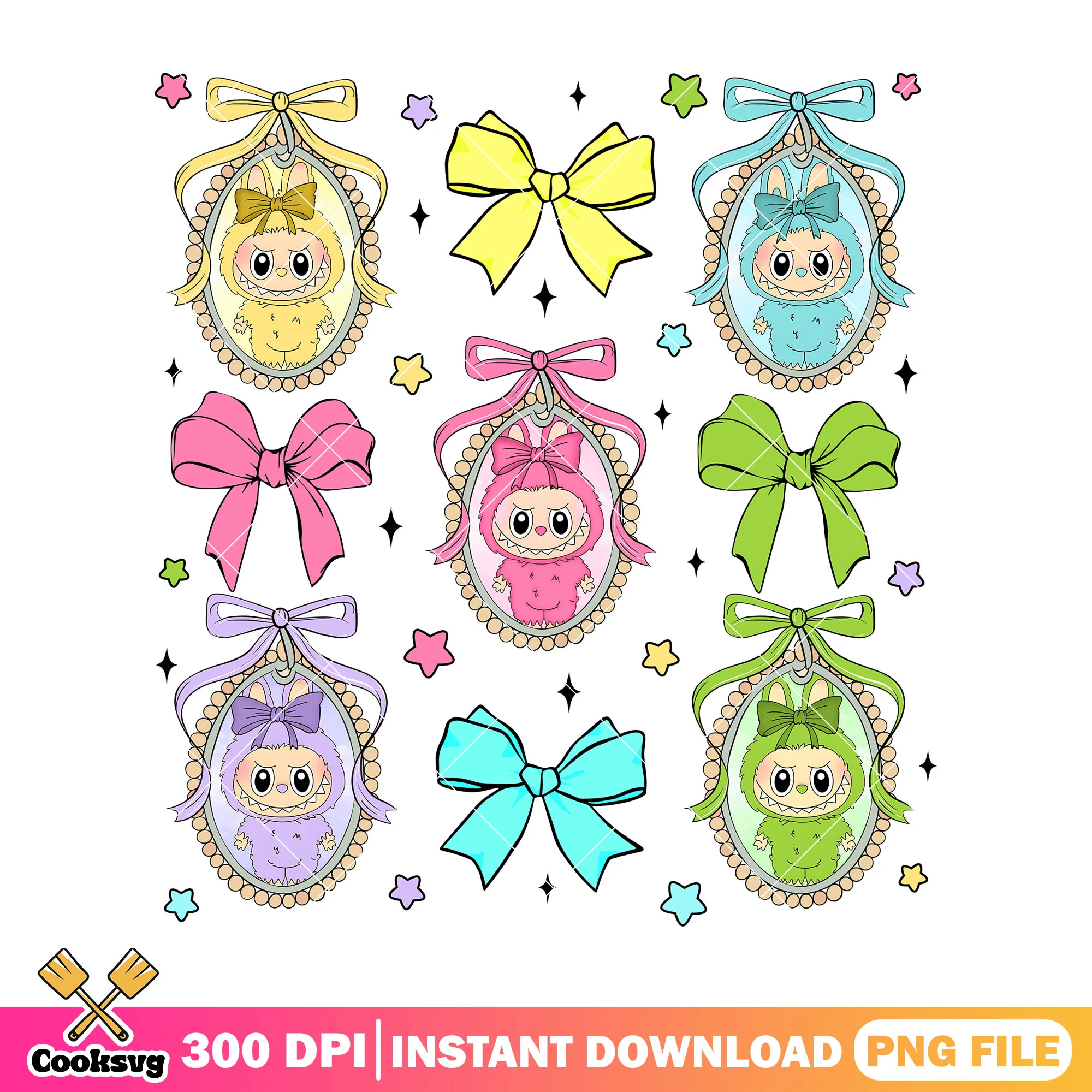 Labubu monsters in oval frame png, labubu firends png, labuubuu png