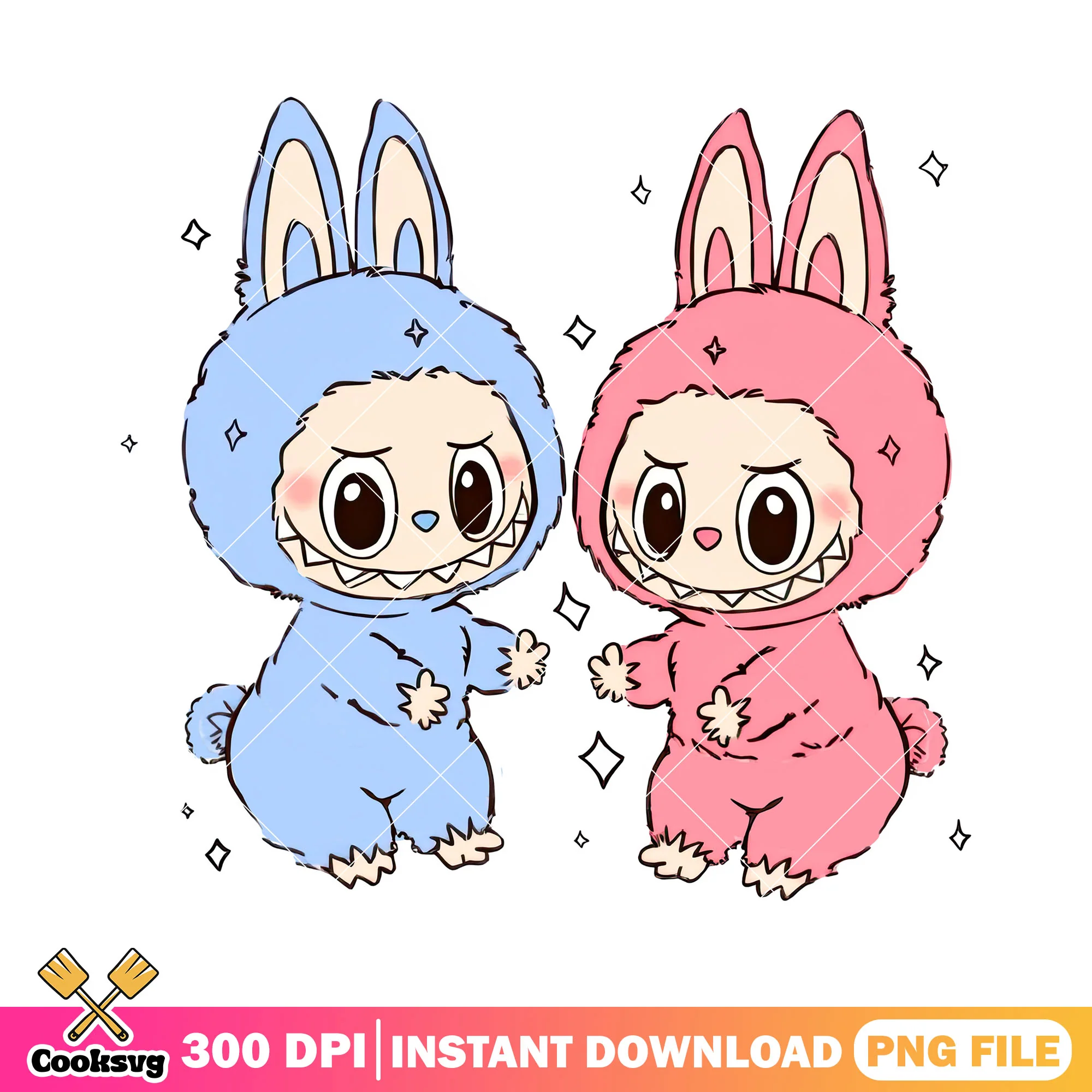 Labubu monsters png, labubu couple png, labubu sitting png