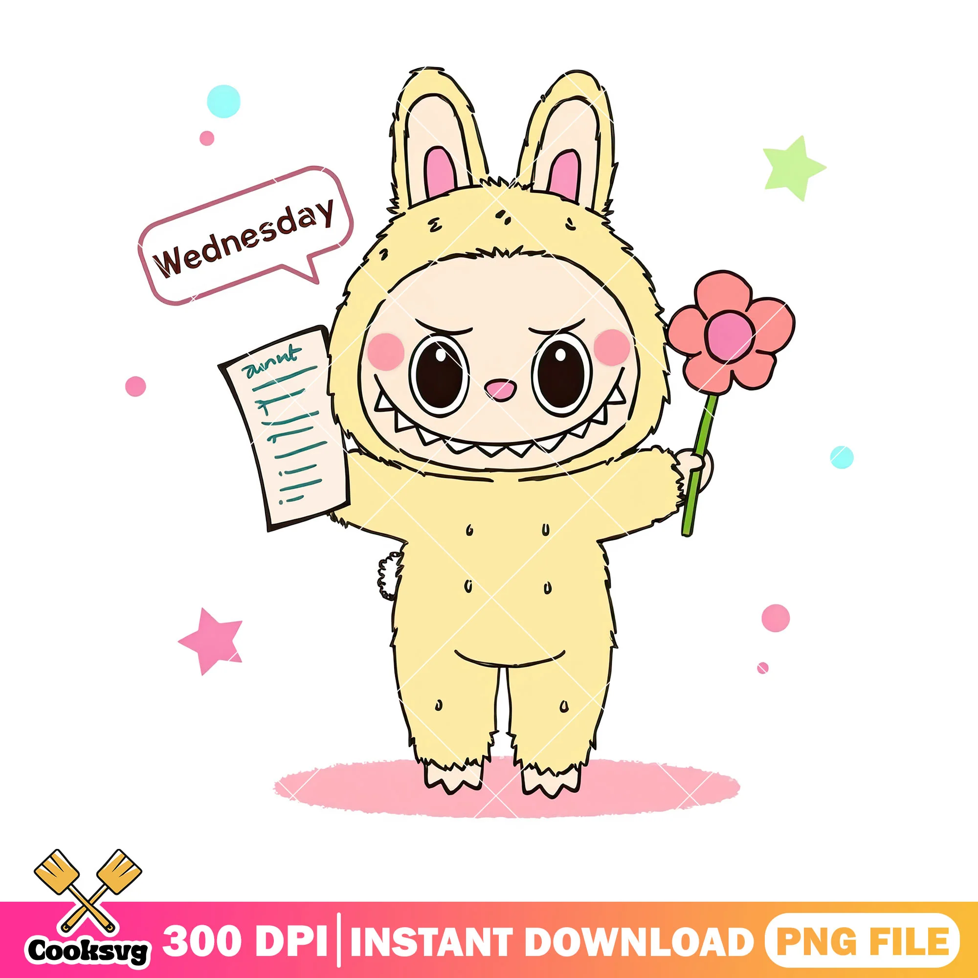 Labubu on wednesday png, labubu yellow png, labubu plush png