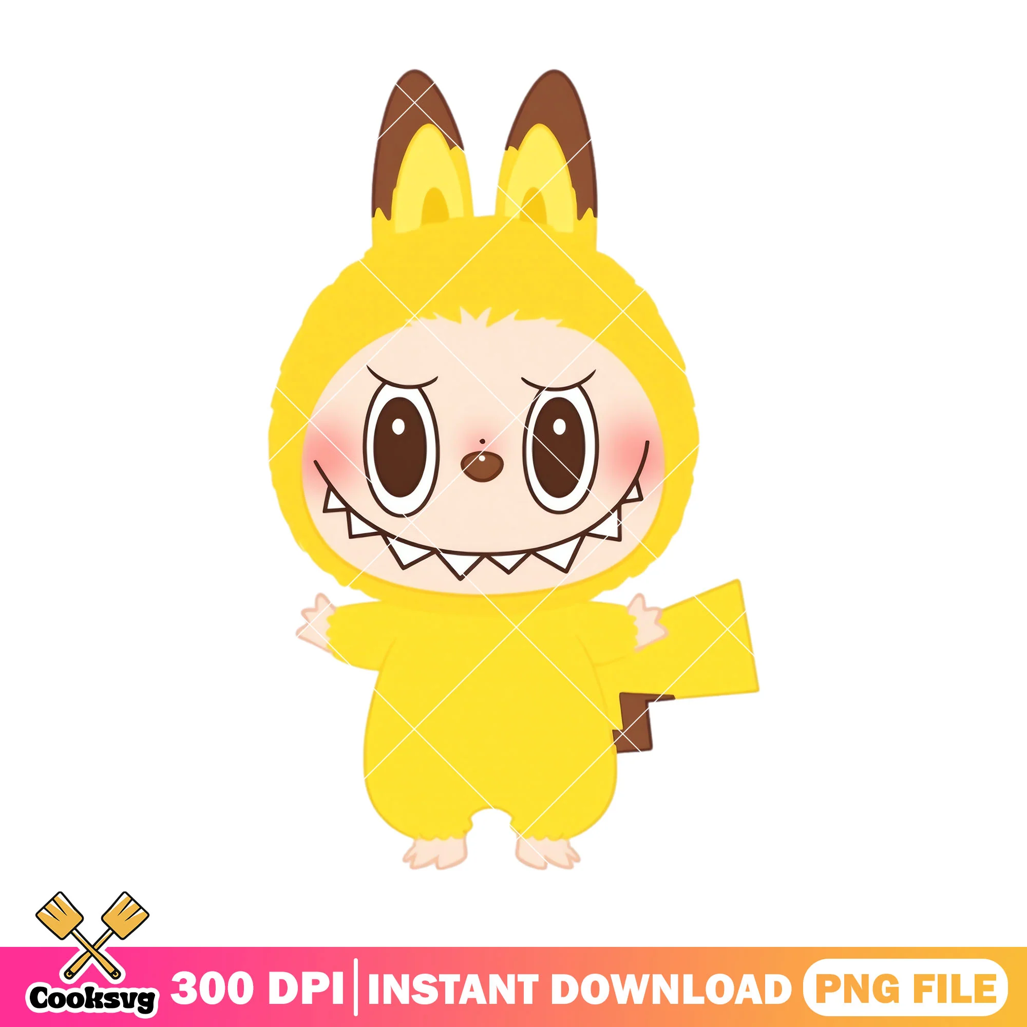 Labubu pikachu cosplay png, labubu cartoon png, labubu yellow png