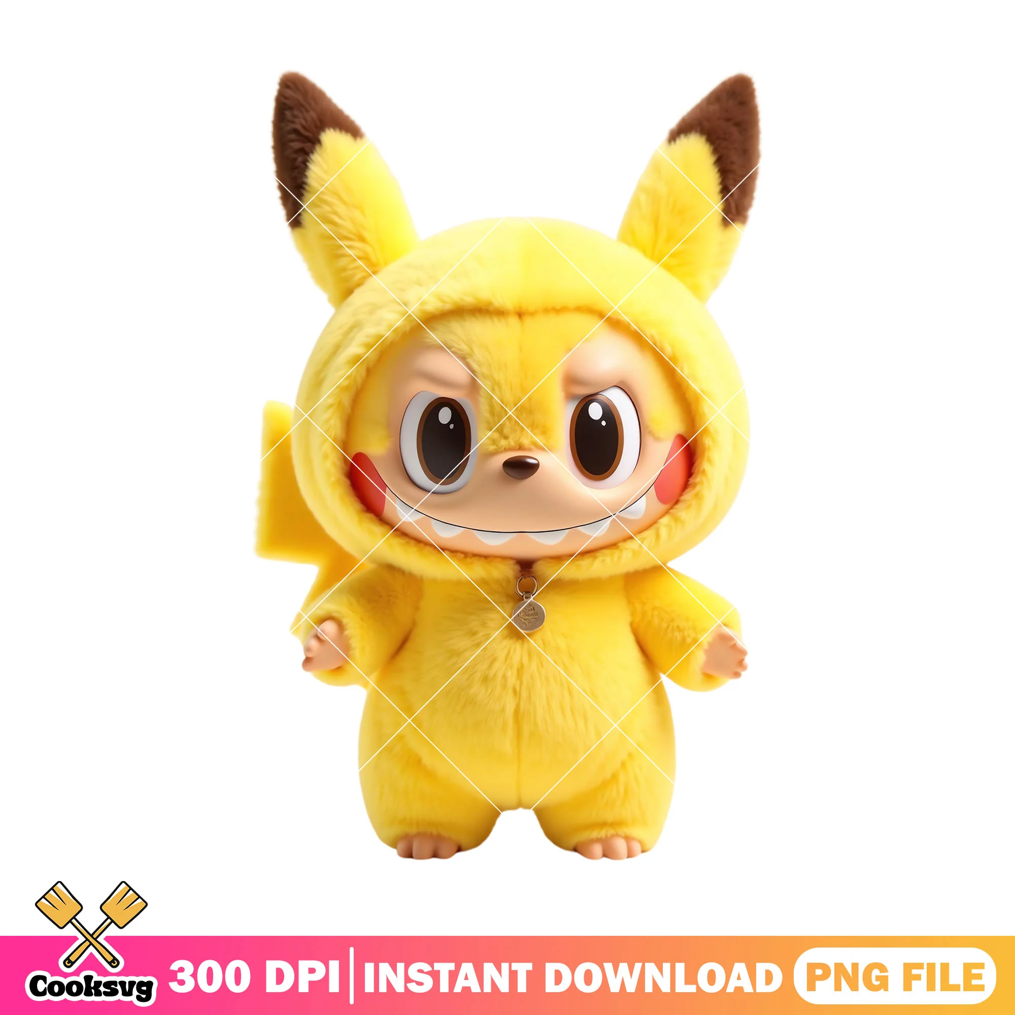 Labubu pikachu doll png, labubu clothes png, labubu standing png