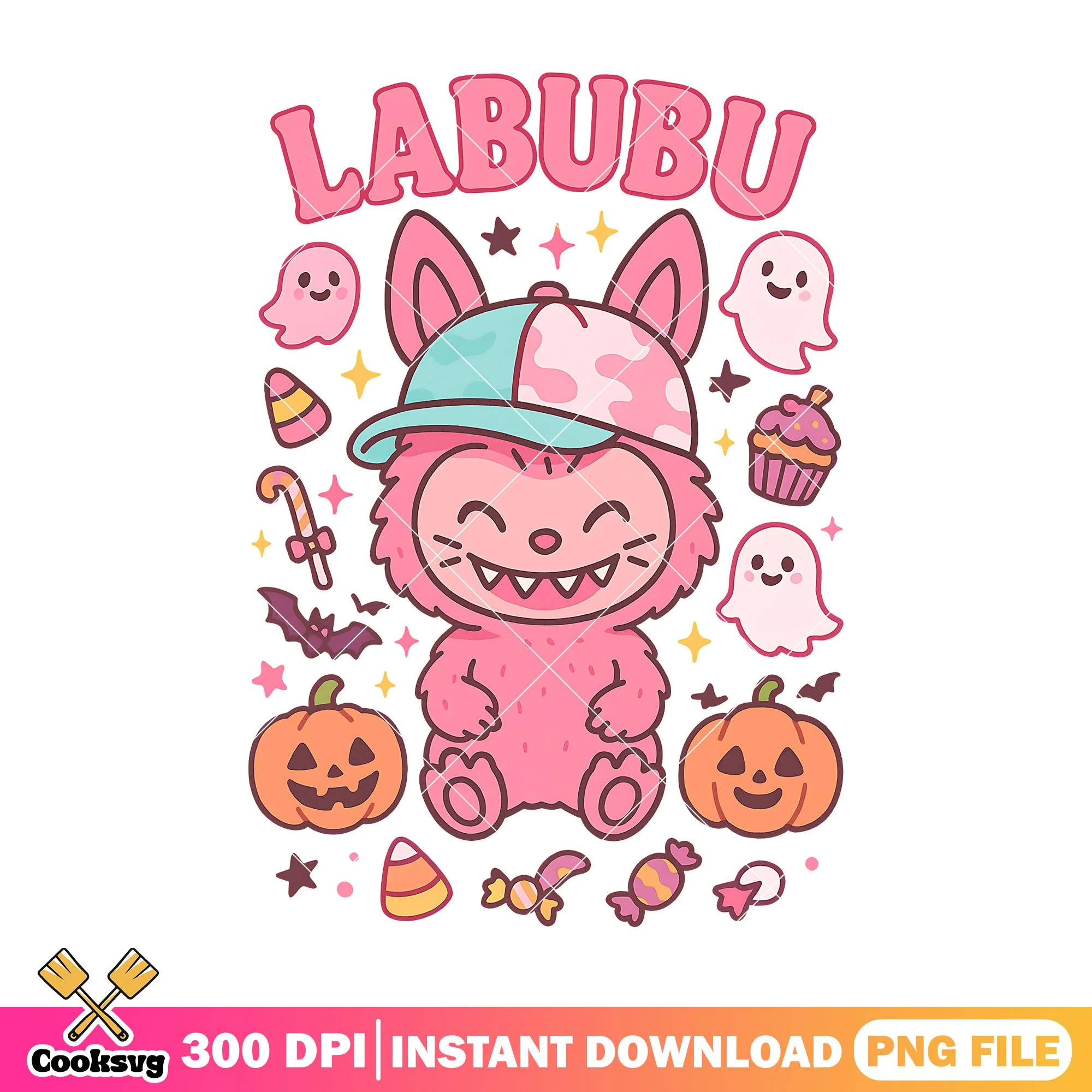 Labubu pink design png, labubu sitting png, when is halloween png