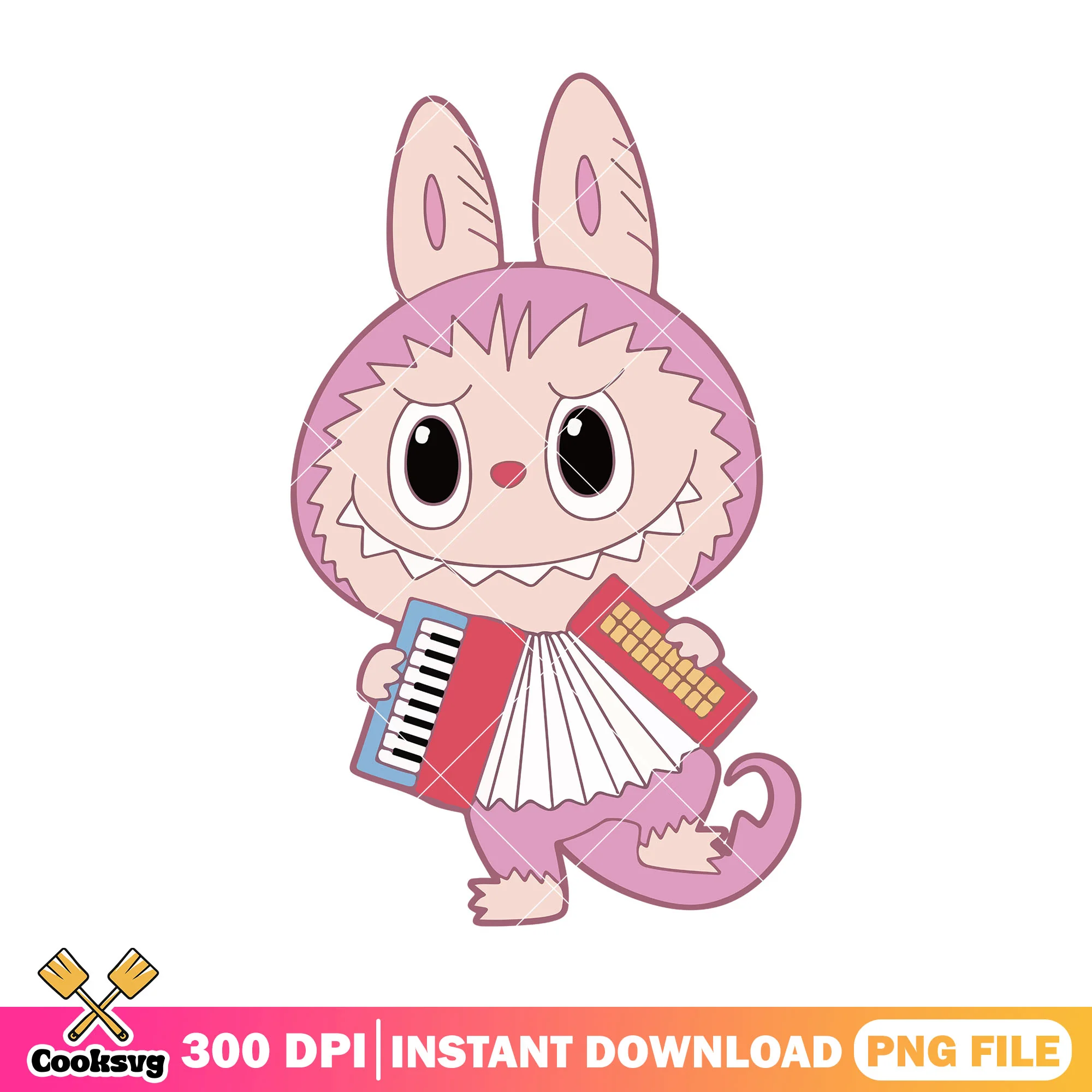 Labubu playing accordion png, labubu pink png, labubu popmart png