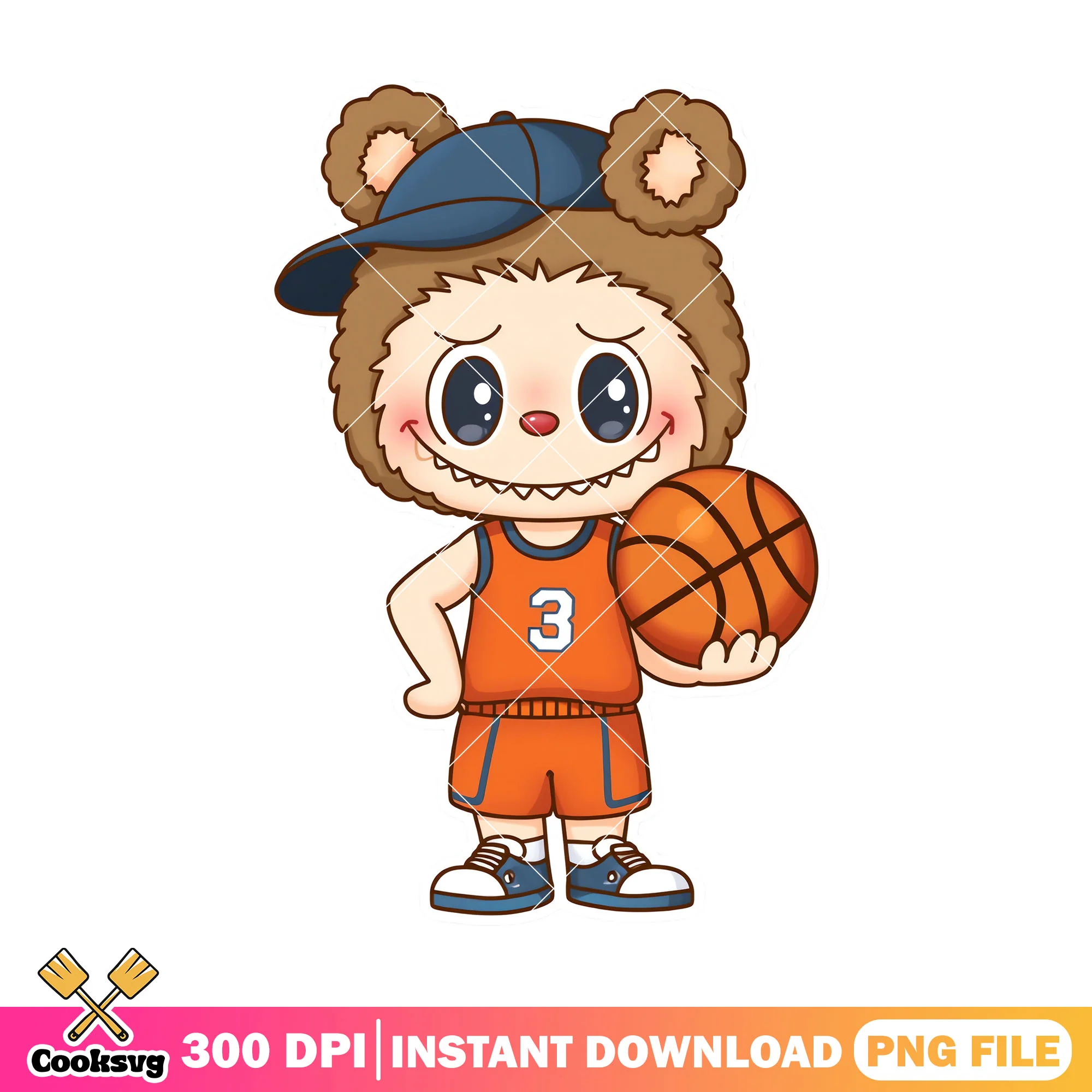 Labubu playing basketball png, labubu outfit png, labubu brown png