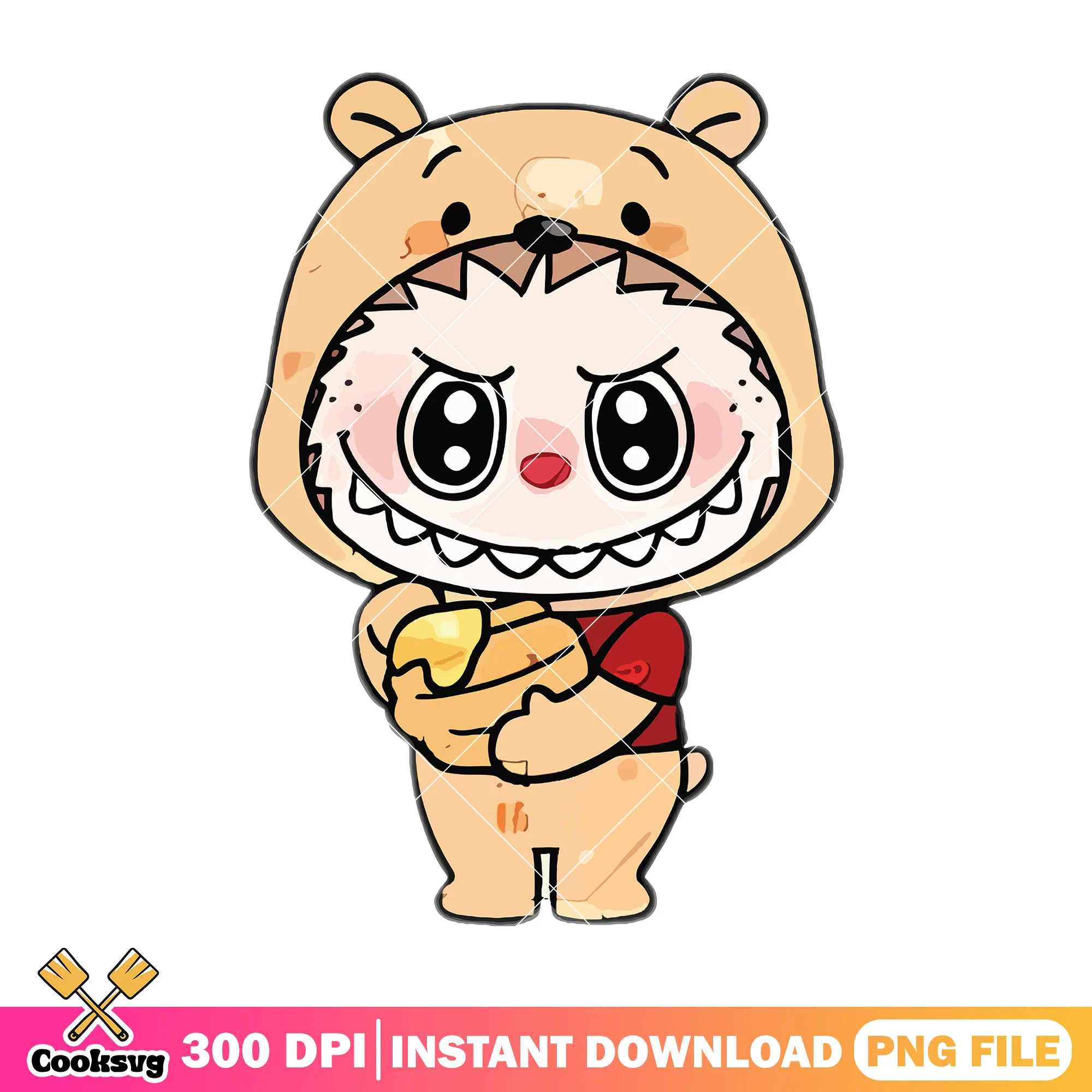 Labubu pooh costume png, labubu disney png, labubu hehe png