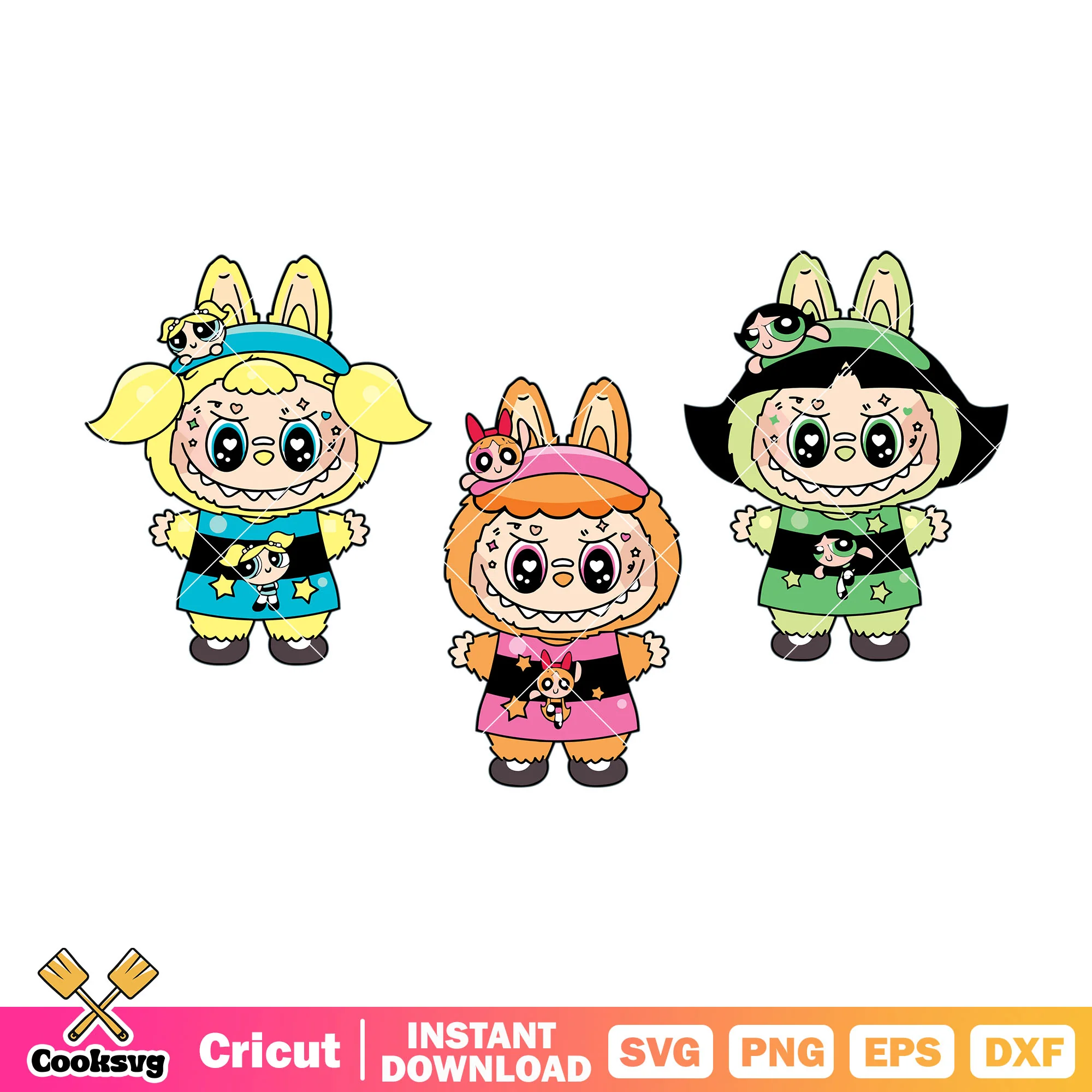 Labubu Powerpuff Girls Svg, labubu dolls svg, powerpuff labubu svg