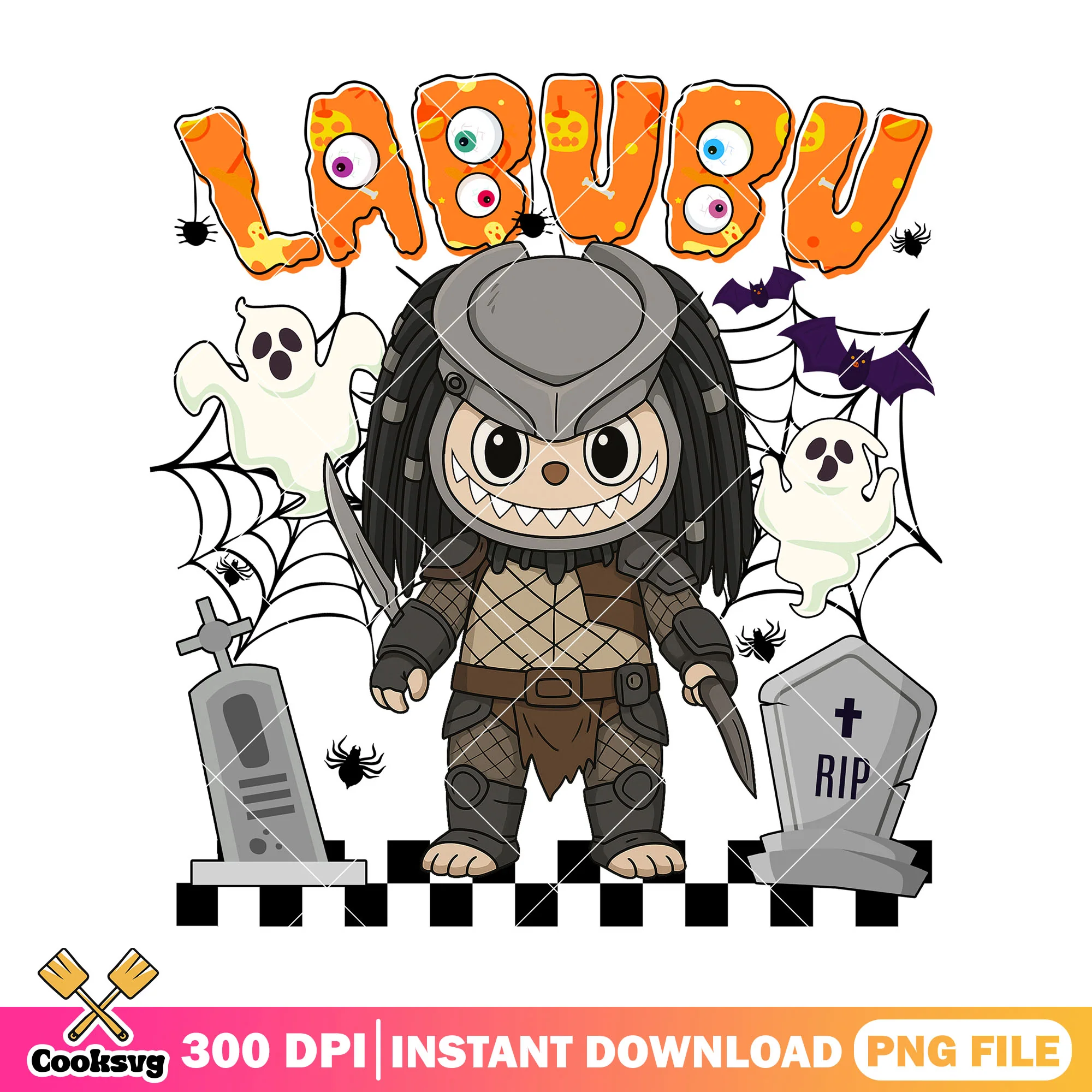 Labubu predator yautja png, labubu halloween png, labubu walmart png