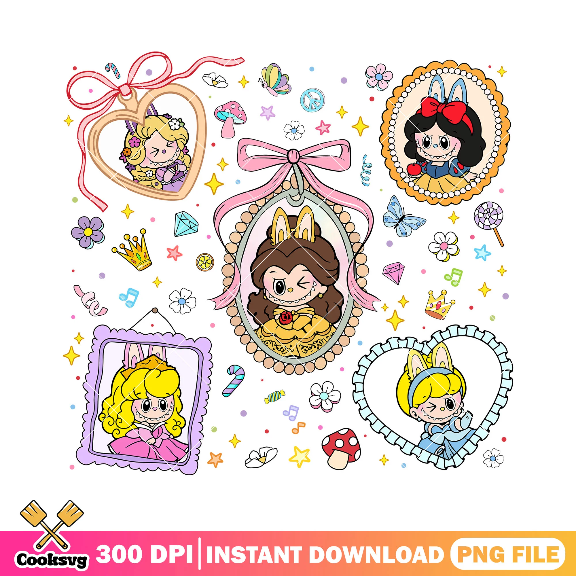 Labubu princess outfits png, labubu disney png, labubu cartoon png