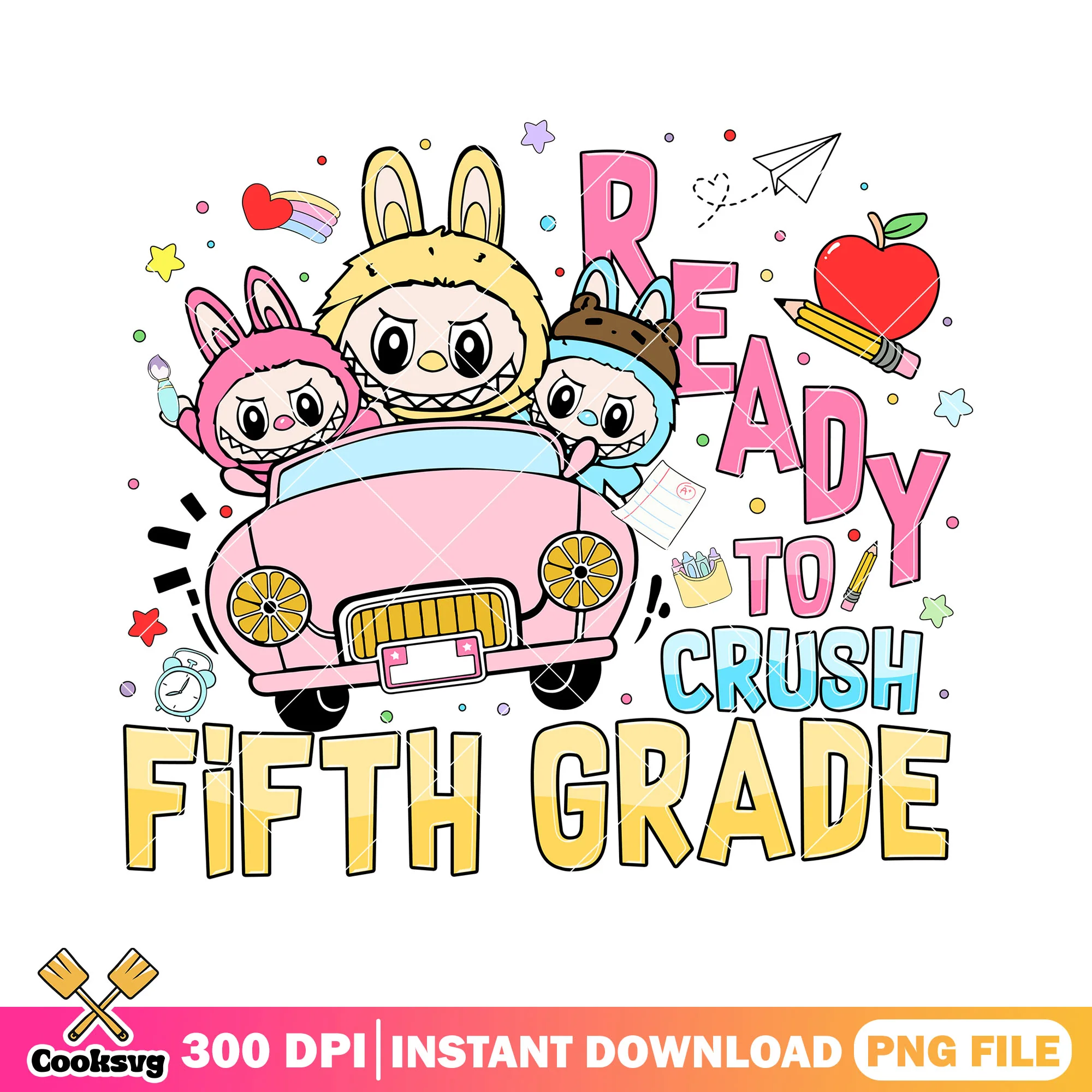 Labubu ready to crush fifth grade design png, cute labubu png, labubu png