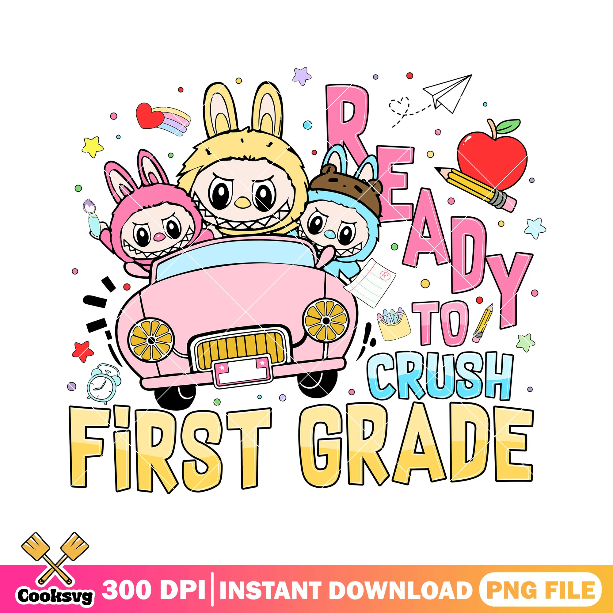 Labubu ready to crush first grade png, labubu car png, labuubuu png