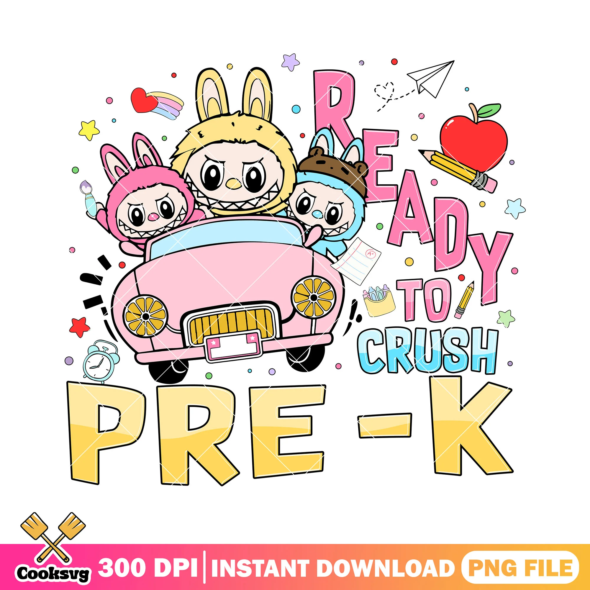 Labubu ready to crush pre-k png, love labubu png, labubu plush png