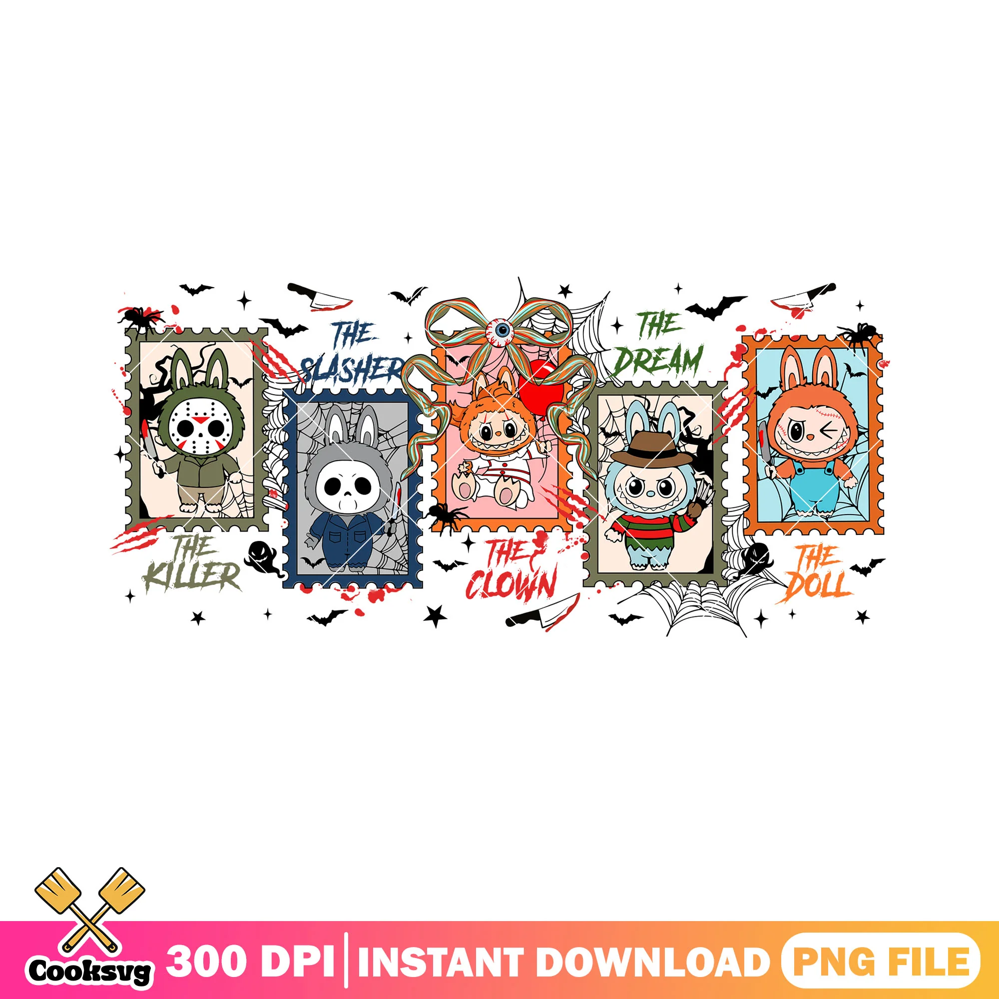 Labubu scary bunny designs png, labubu halloween png, scary labubu png