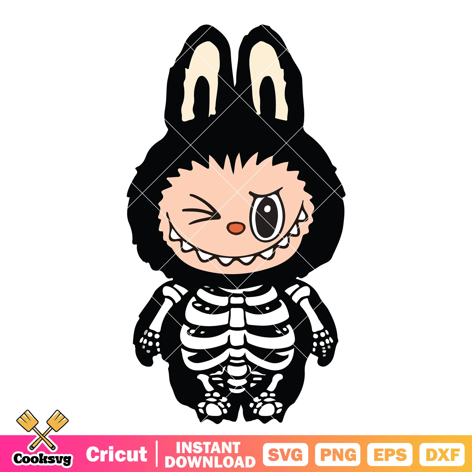 Labubu skeleton costume svg, labubu halloween costume svg
