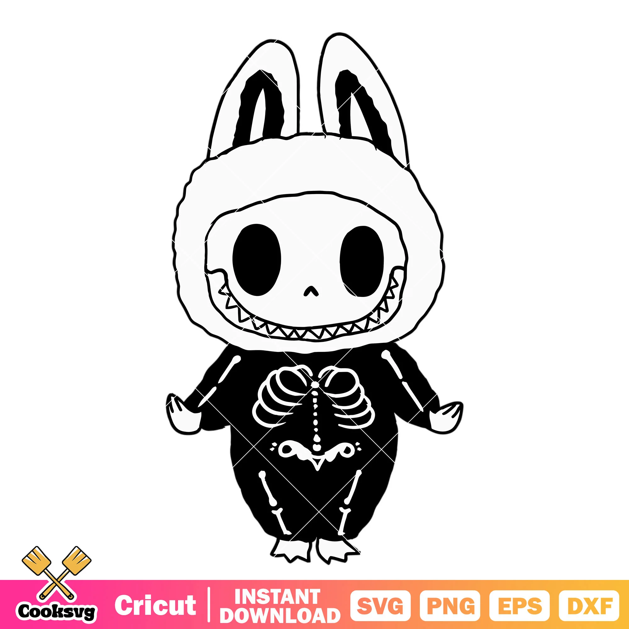 Labubu skeleton cosutme svg, labubu cute svg, labubu halloween svg