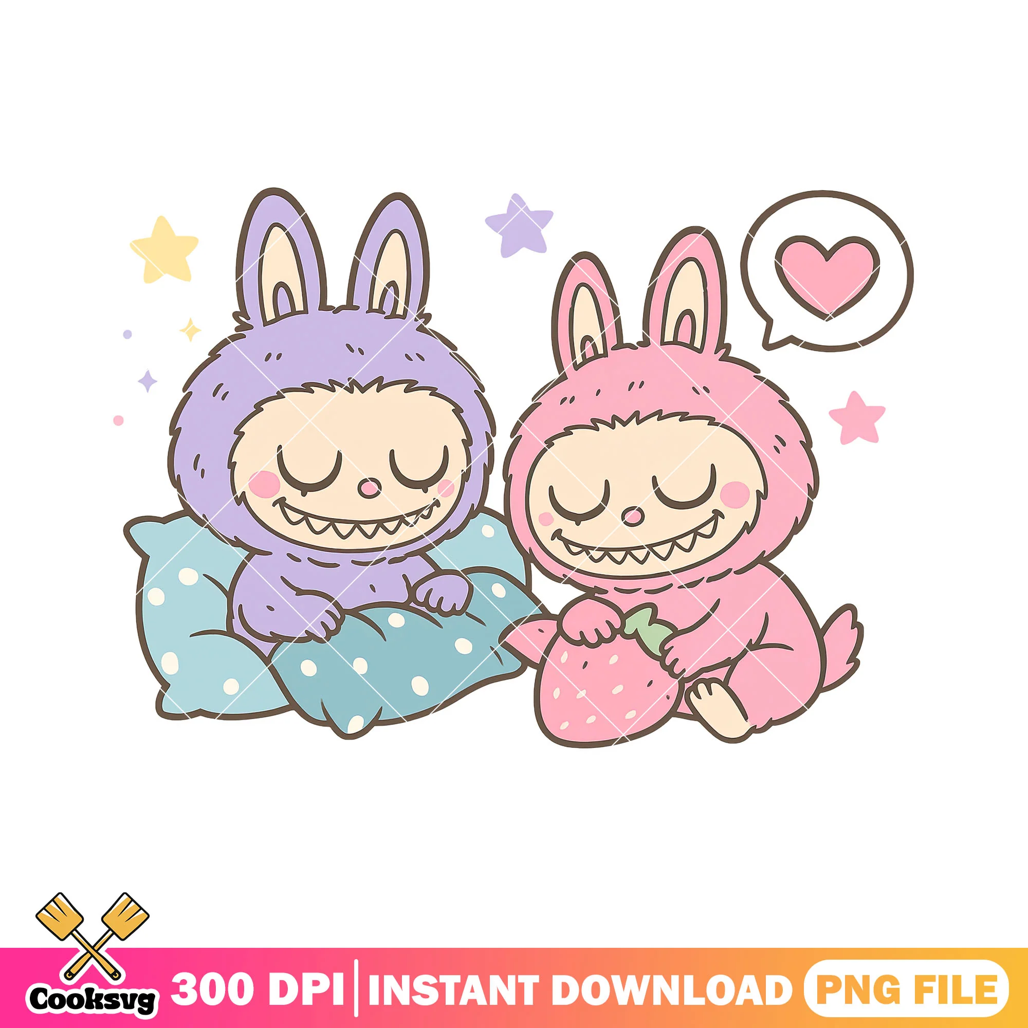 Labubu sleep together png, checkmate labubu png, cute labubu png
