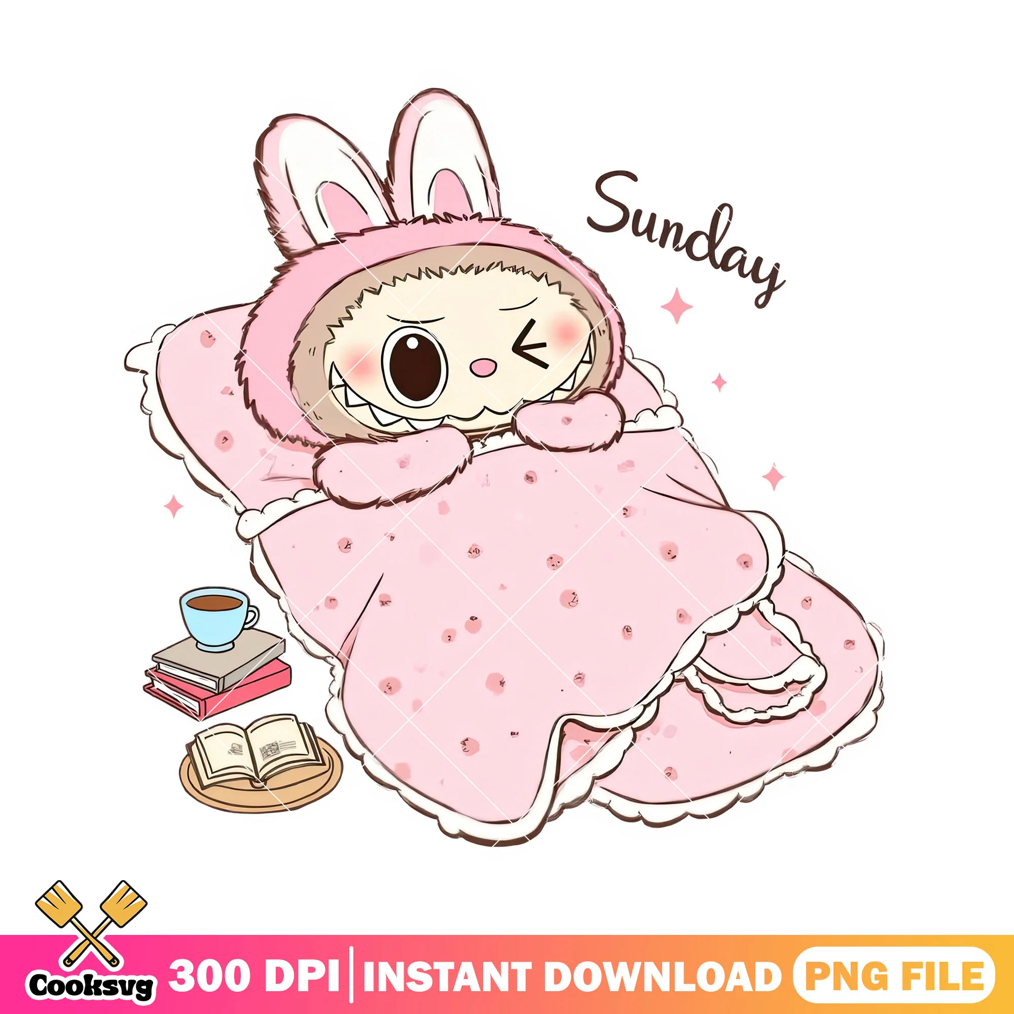Labubu sleeps on sunday png, pink labubu png, labubu png
