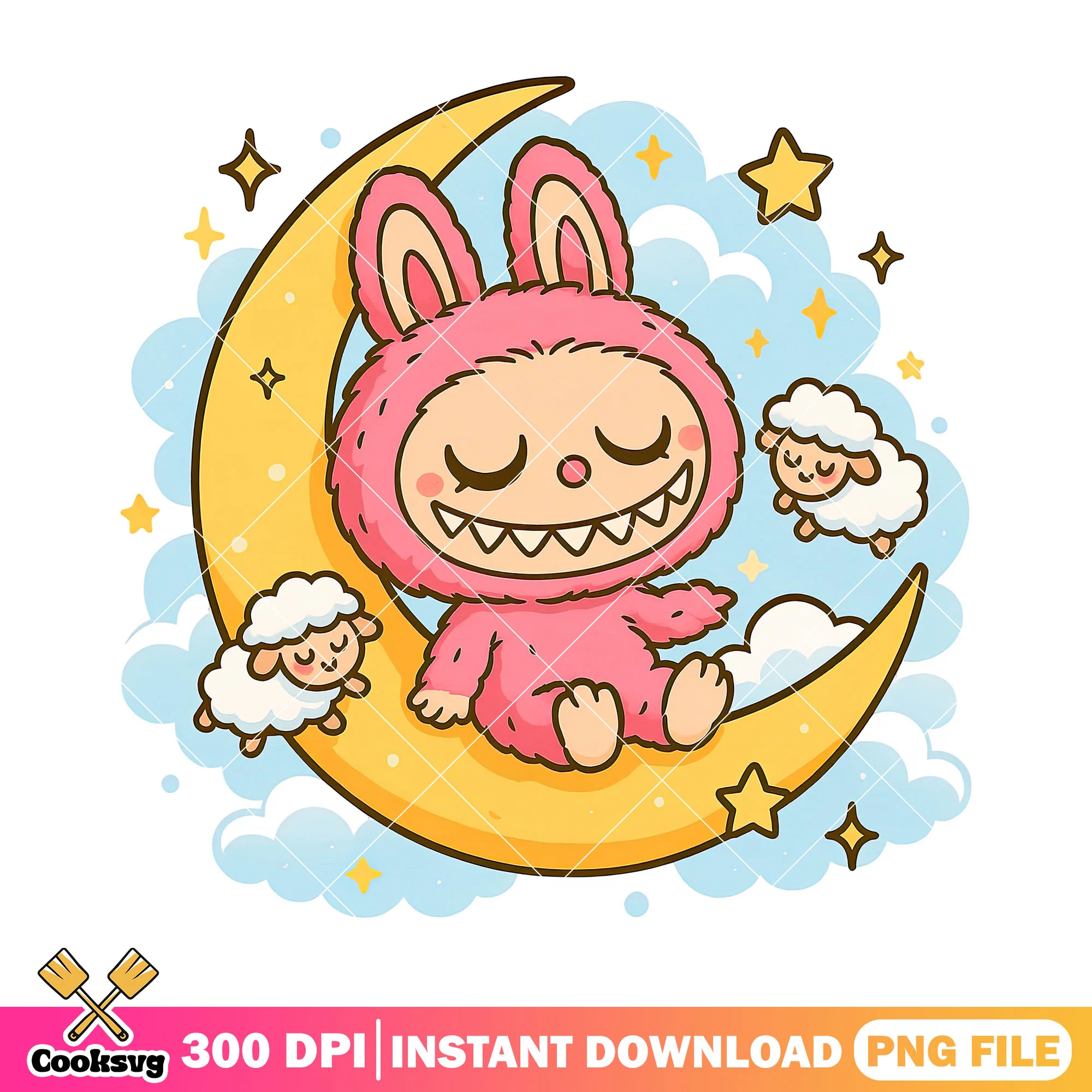Labubu sleeps png, pink labubu png, labubu cartoon png