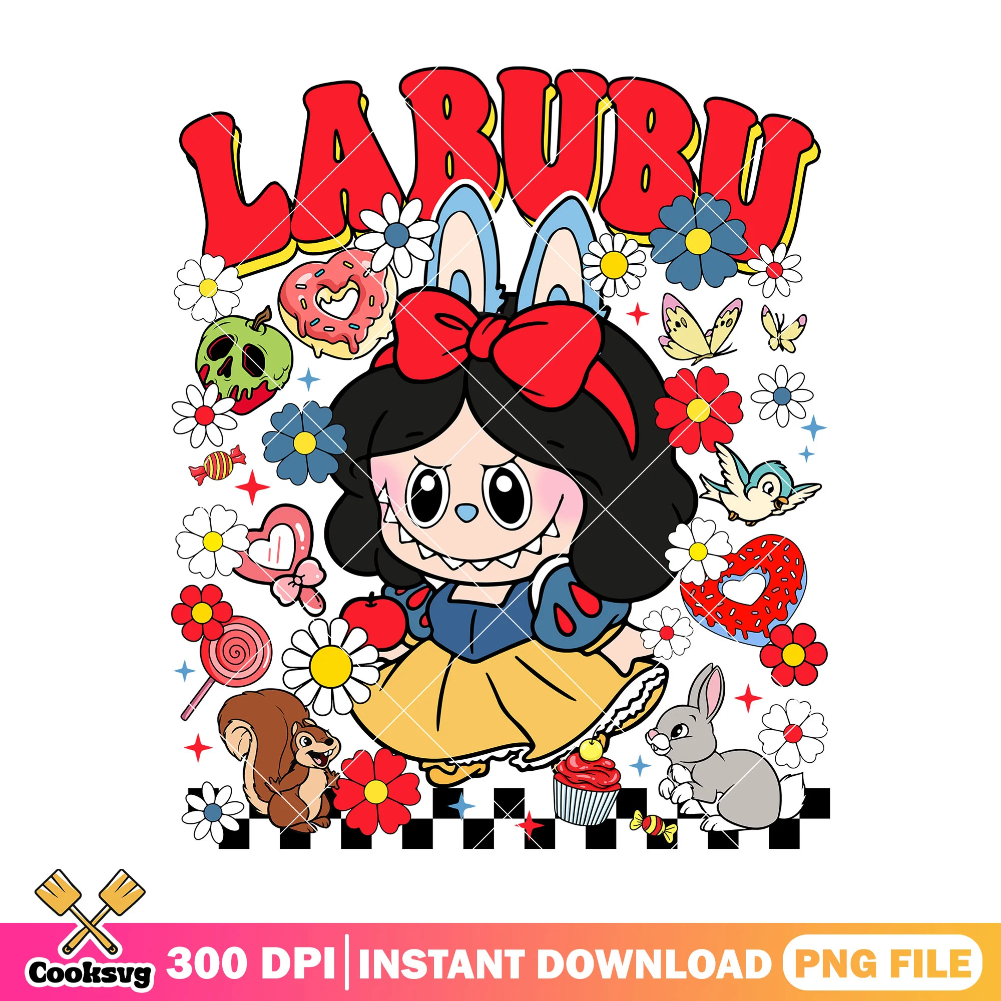 Labubu snow white princess png, labubu happy png, love labubu png