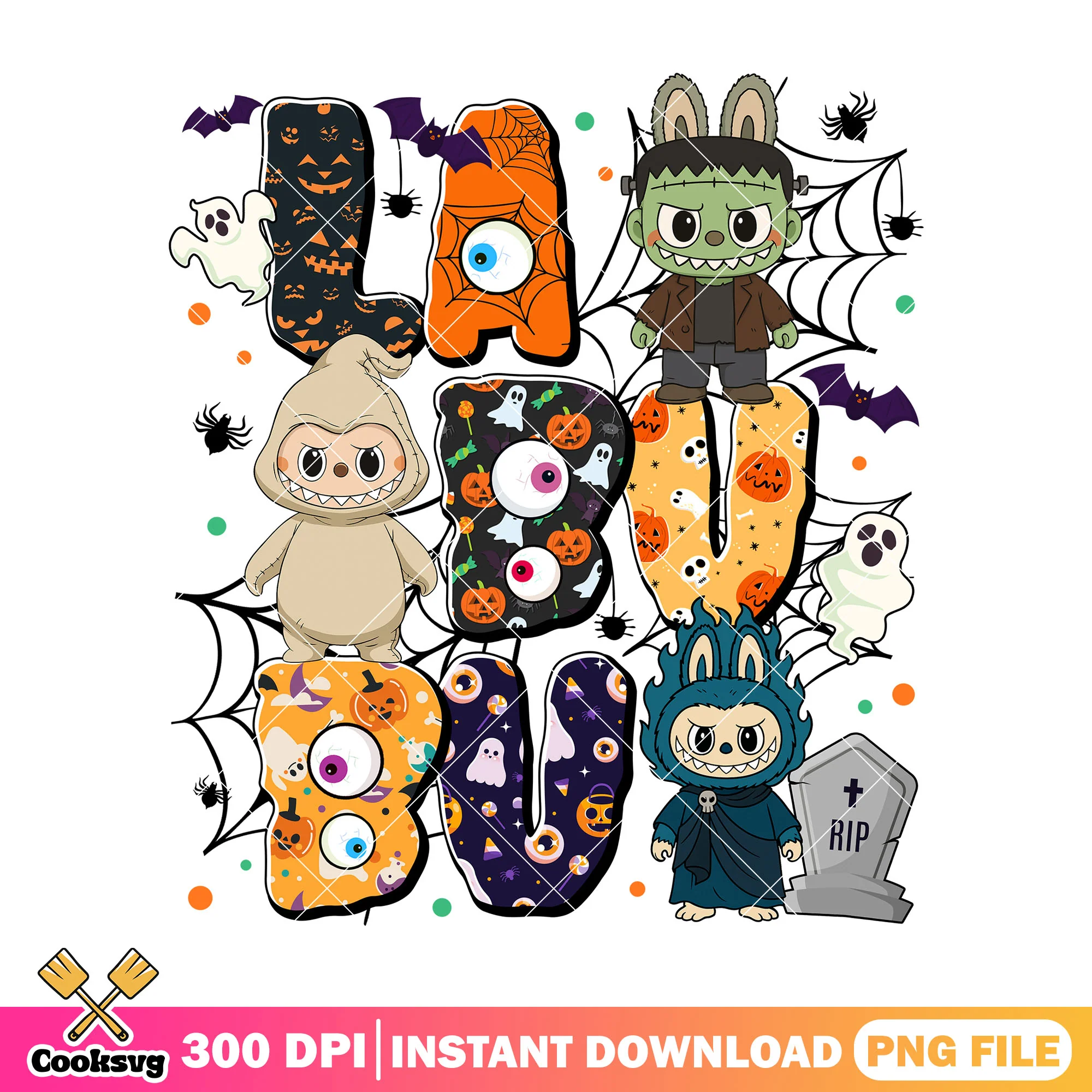 Labubu spooky costume fun png, labubu halloween png, halloween fun png