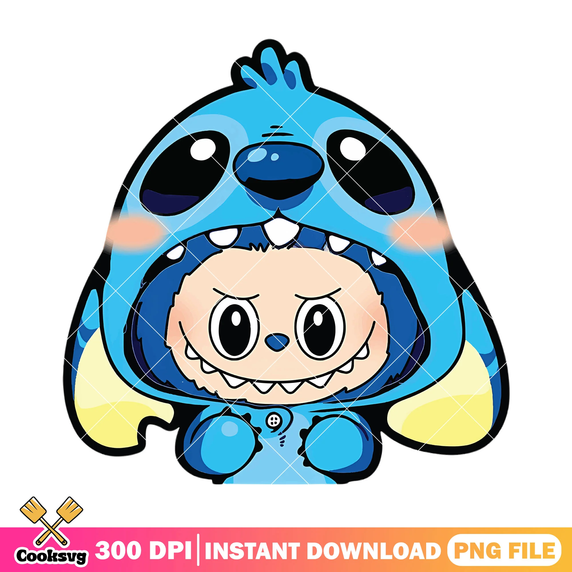 Labubu stitch outfit png, labubu blue png, labubu disney png