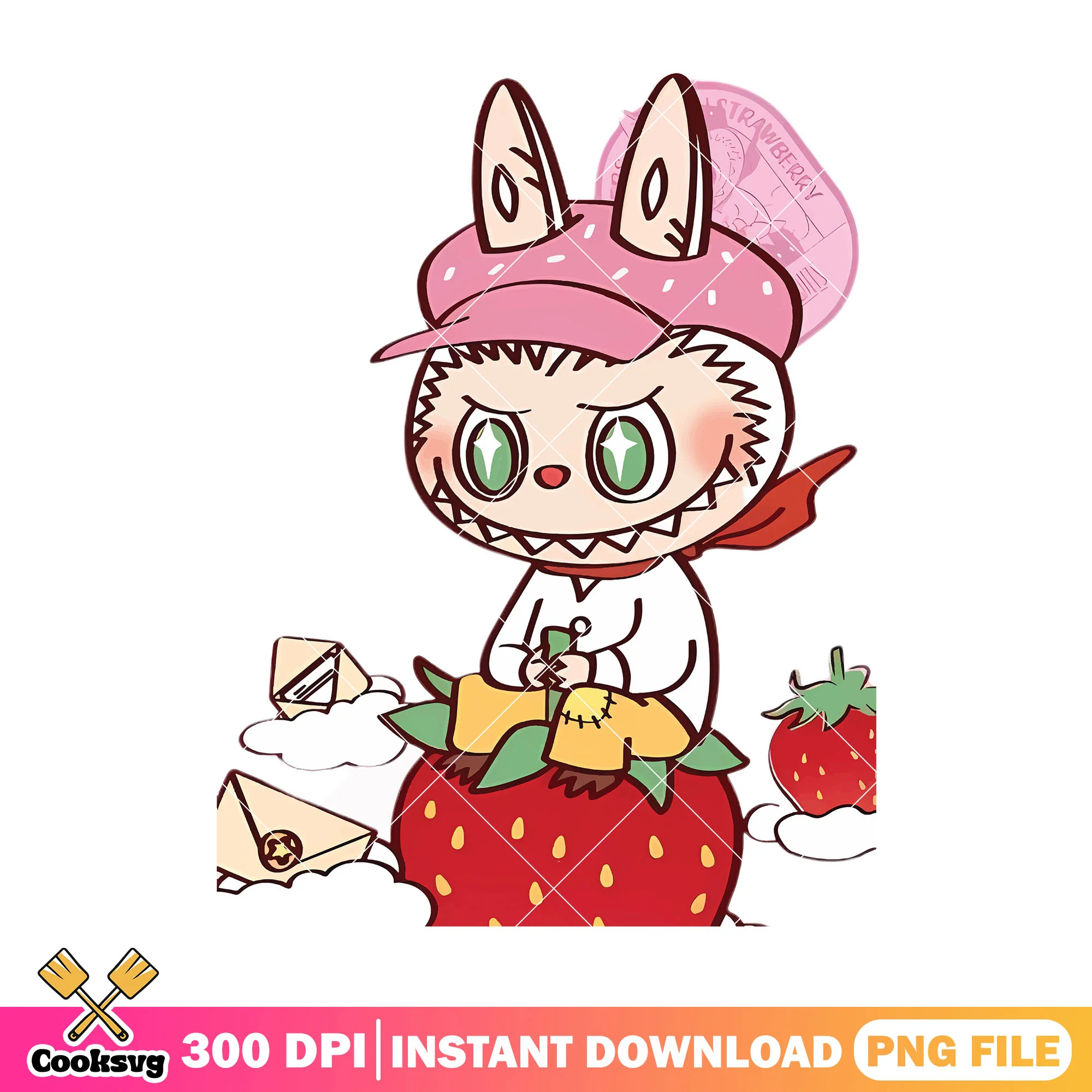 Labubu strawberry shortcake png, labubu cute png, labubu plush png
