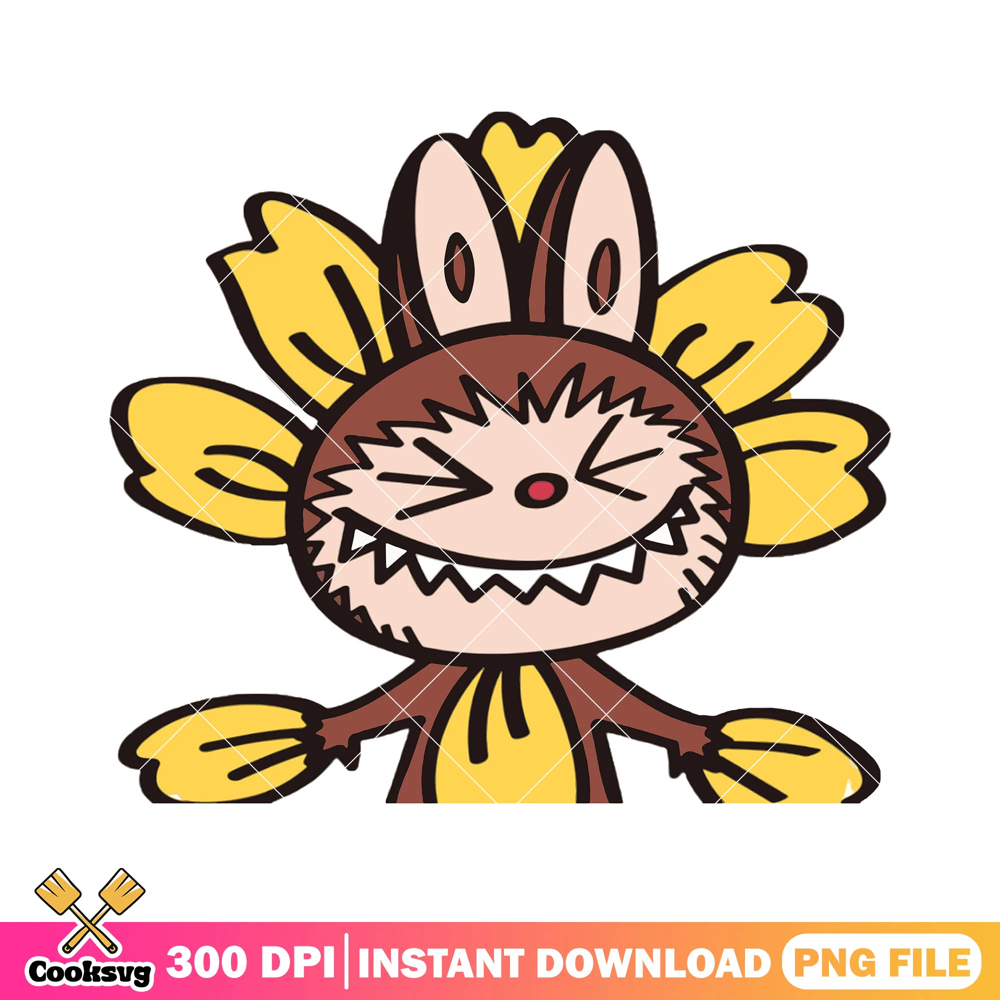 Labubu sunflower costume png, brown labubu png, labubu art png