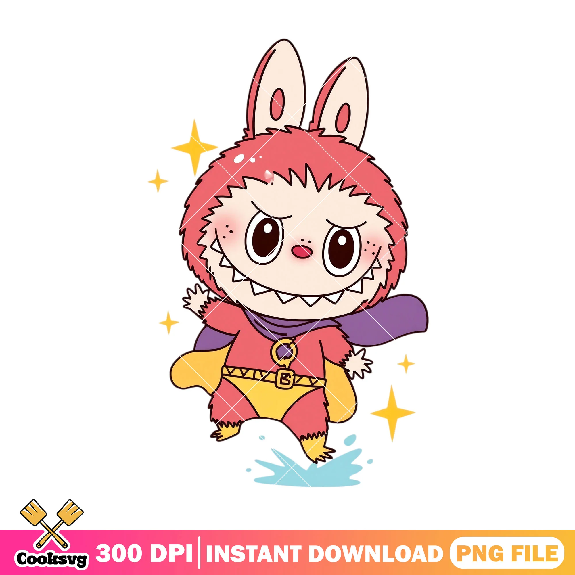 Labubu superhero outfit png, labubu hehe png, labubu costume png