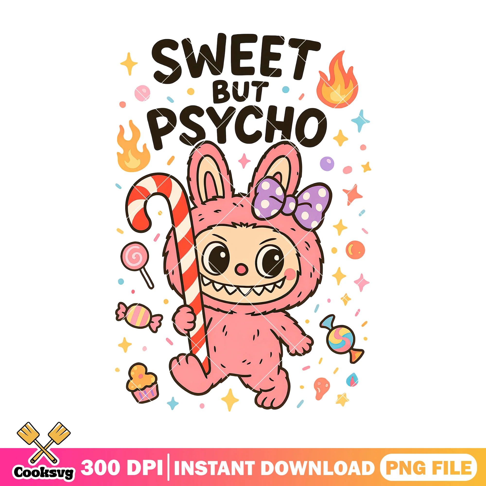 Labubu sweet but psycho png, labubu quote png, labubu candy png