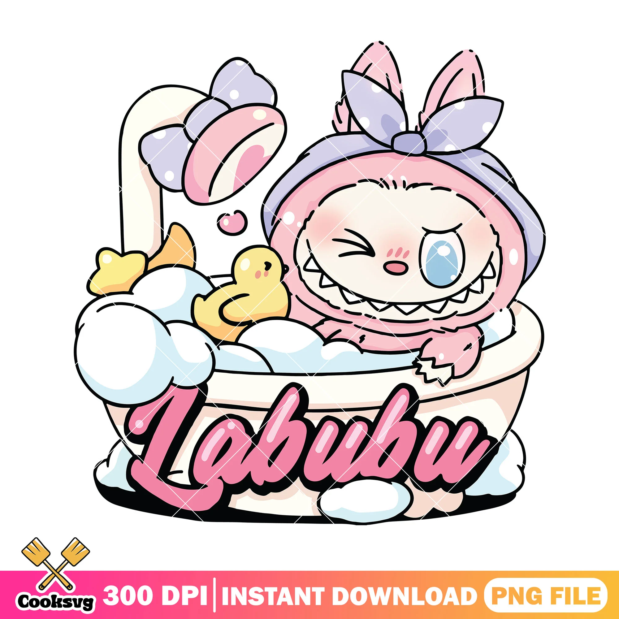 Labubu takes shower png, labubu pink png, labubu art png