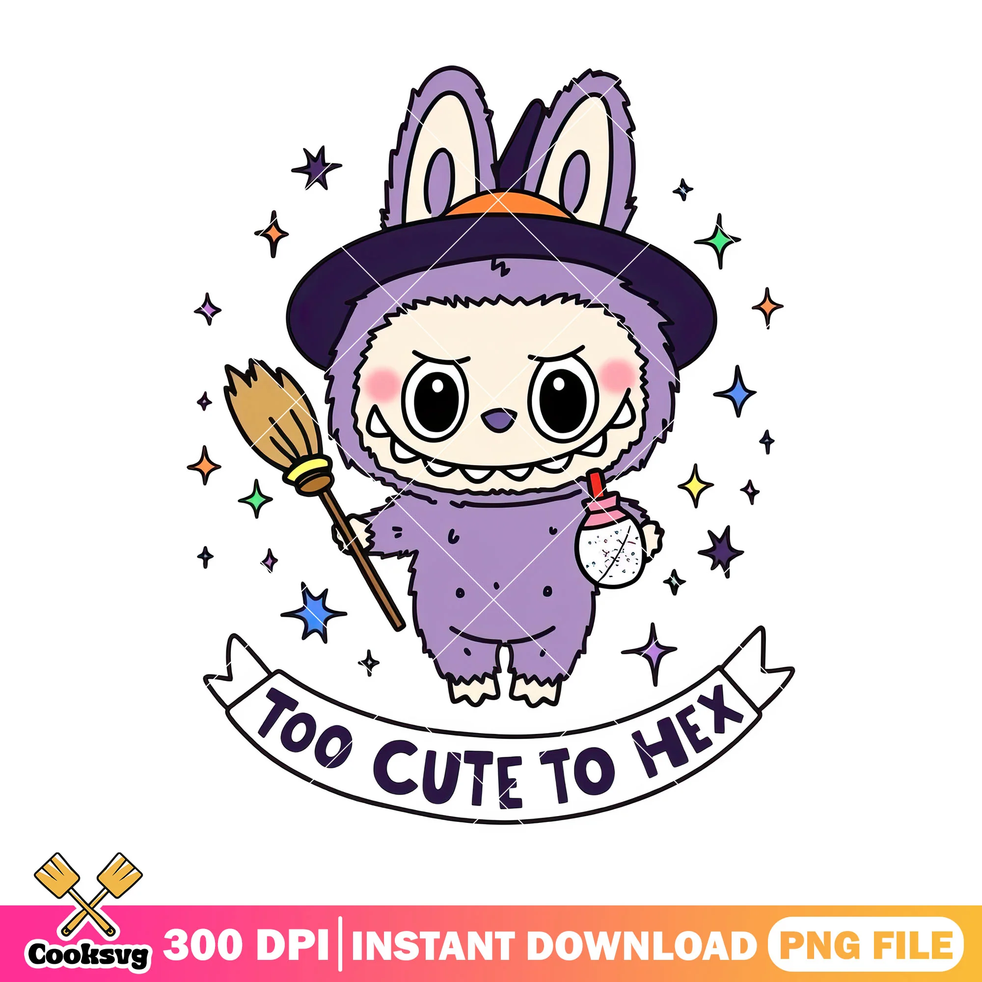 Labubu too cute to hex png file, labubu witch png, pop mart labubu png
